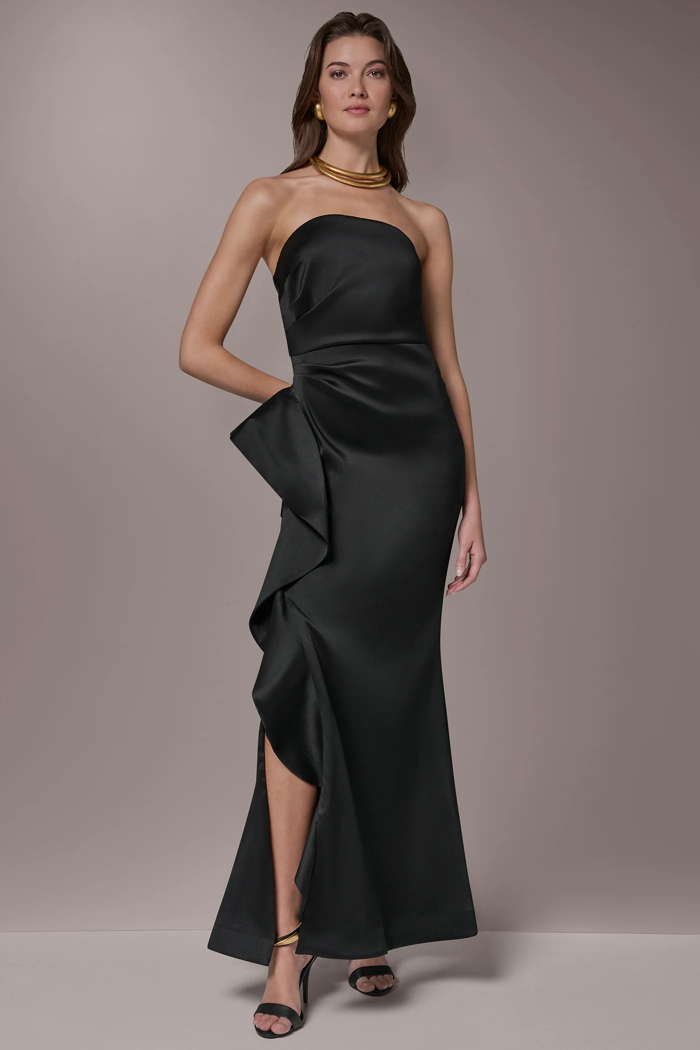 TAFFETA STRAPLESS RUFFLE GOWN - VXVOV