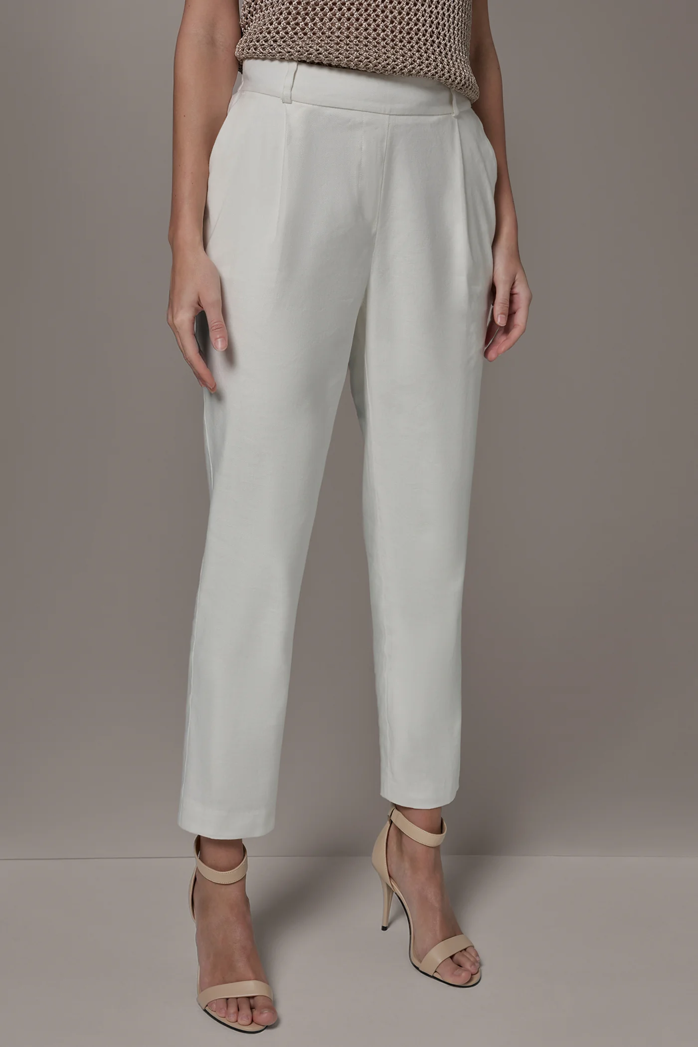 LINEN-BLEND HIGH-RISE PLEATED STRAIGHT ANKLE PANT - VXVOV