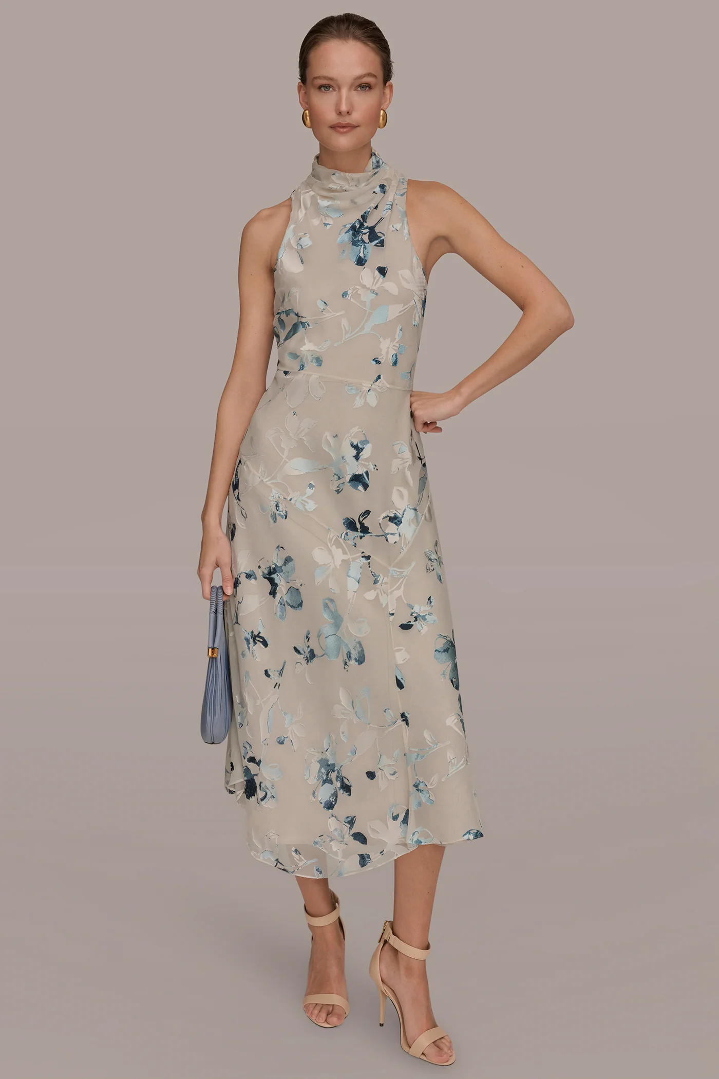 FLORAL BURNOUT MIDI A-LINE DRESS - VXVOV