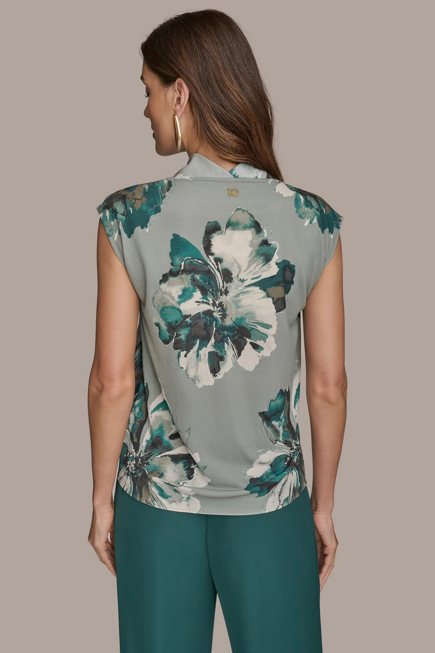 CAP SLEEVE COWL-NECK FLORAL TOP - VXVOV