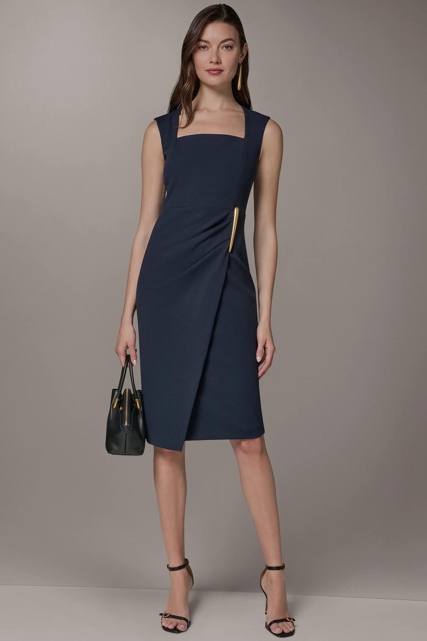 SLEEVELESS WRAP-EFFECT MIDI DRESS - VXVOV