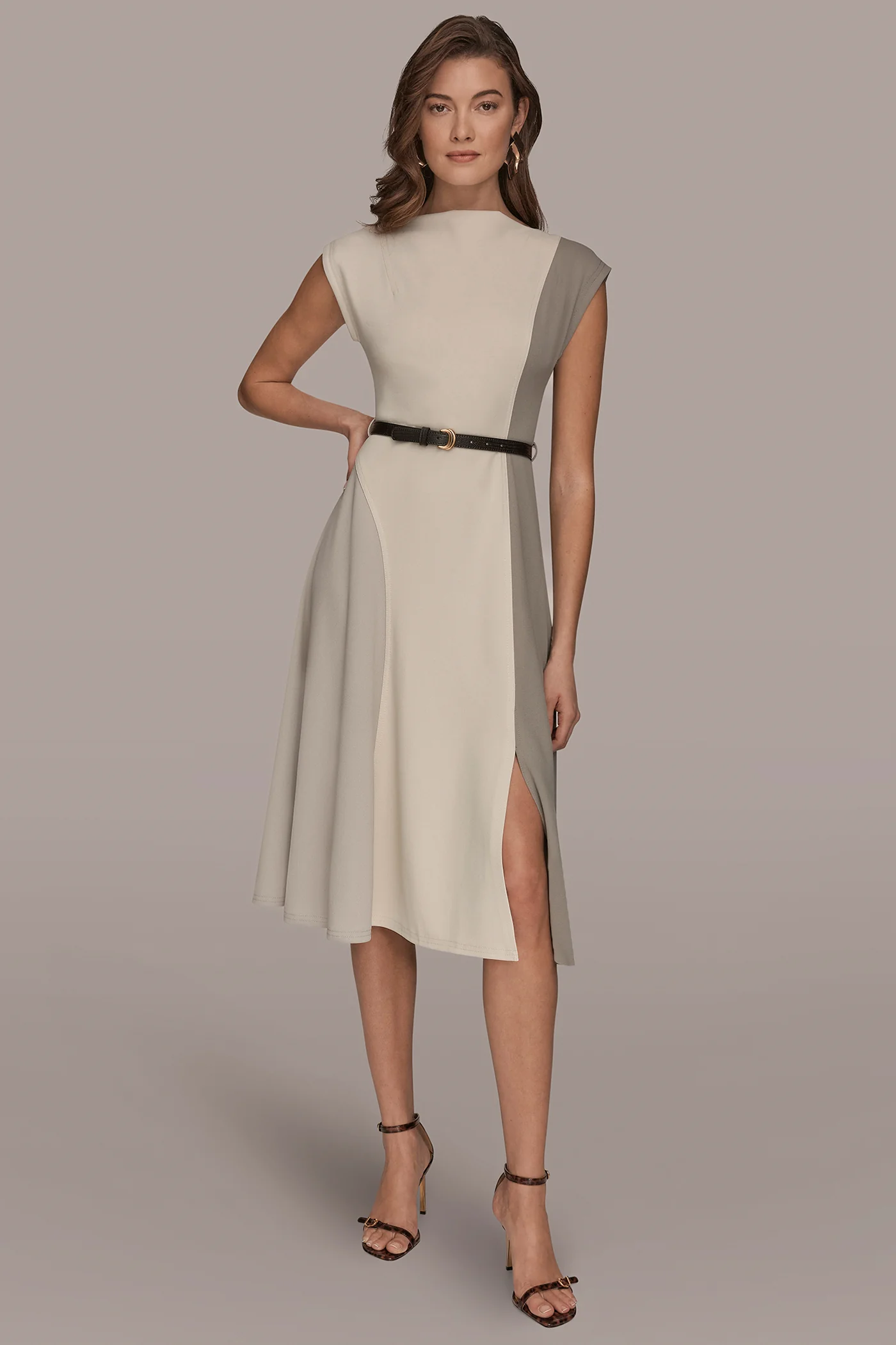 CAP SLEEVE COLOR-BLOCK MIDI DRESS - VXVOV