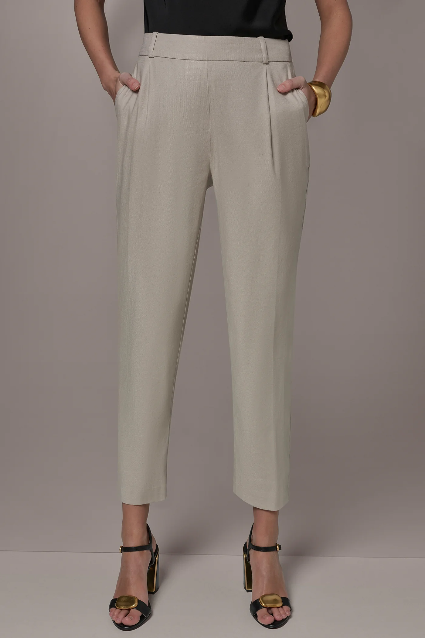 LINEN-BLEND PLEATED STRAIGHT ANKLE PANT - VXVOV