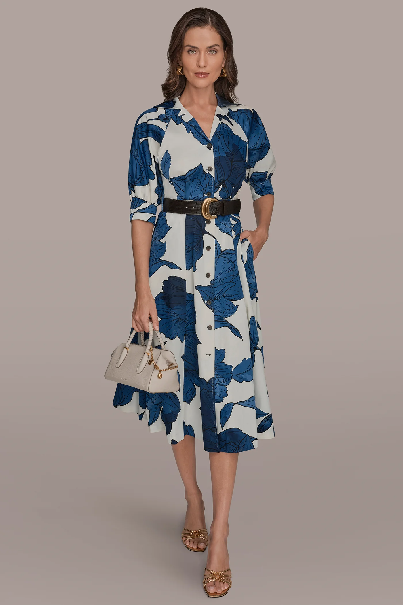 COTTON-SATEEN FLORAL MIDI SHIRT DRESS - VXVOV