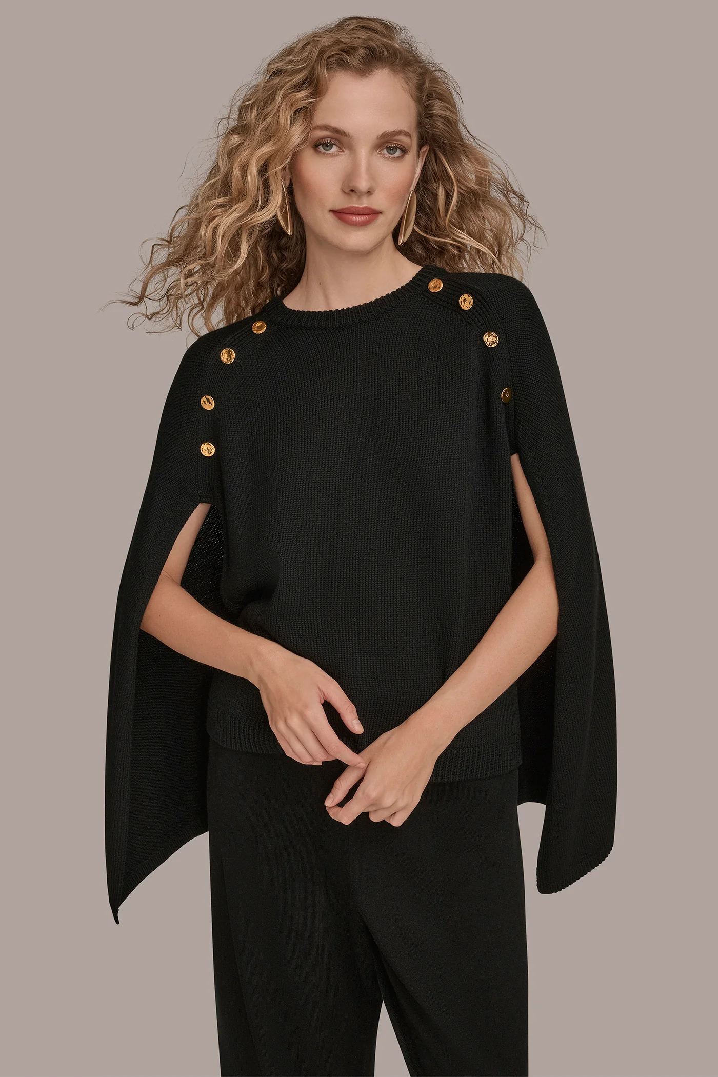 CAPE-EFFECT BUTTON SWEATER - VXVOV