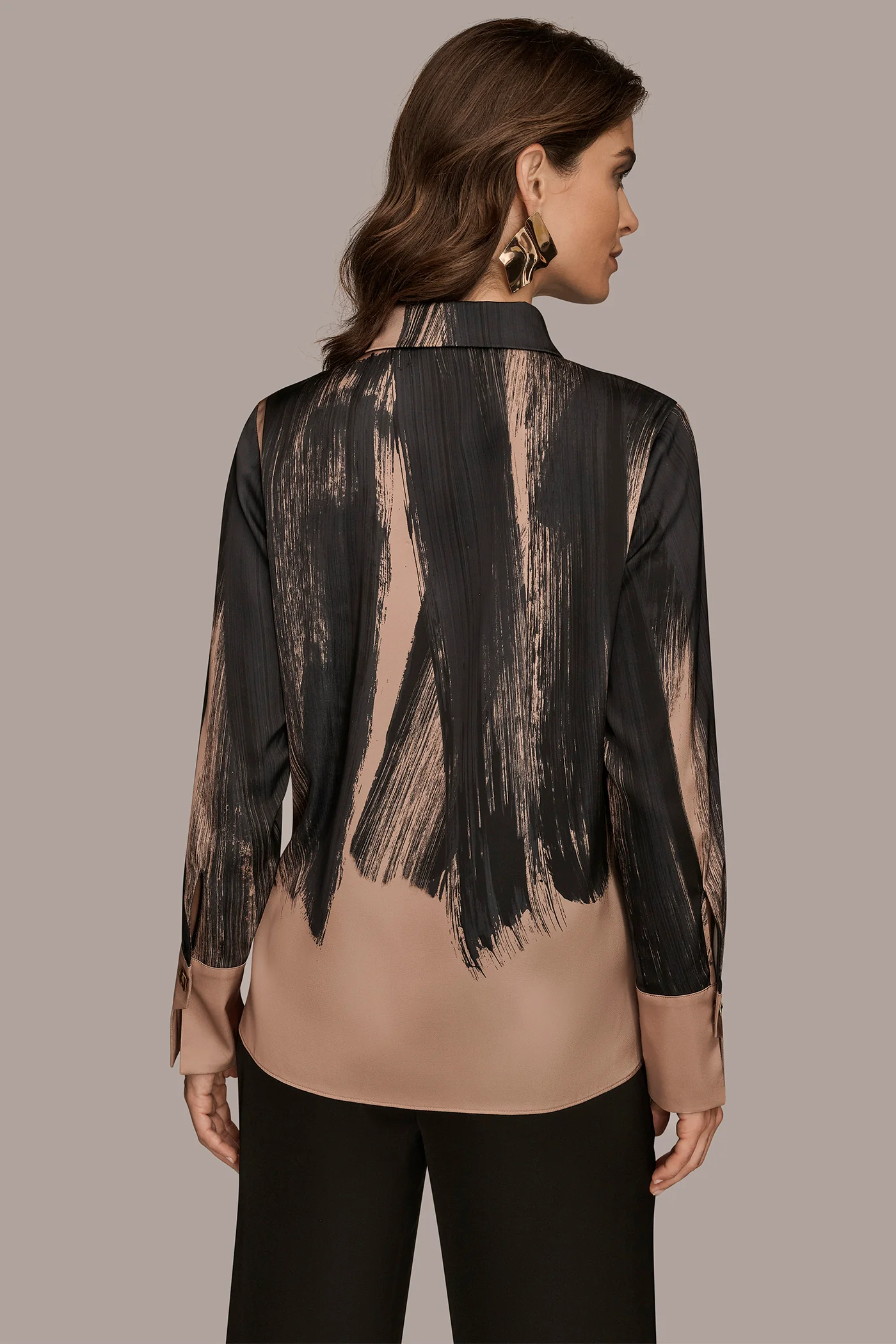 SATIN LONG SLEEVE PRINTED BLOUSE - VXVOV