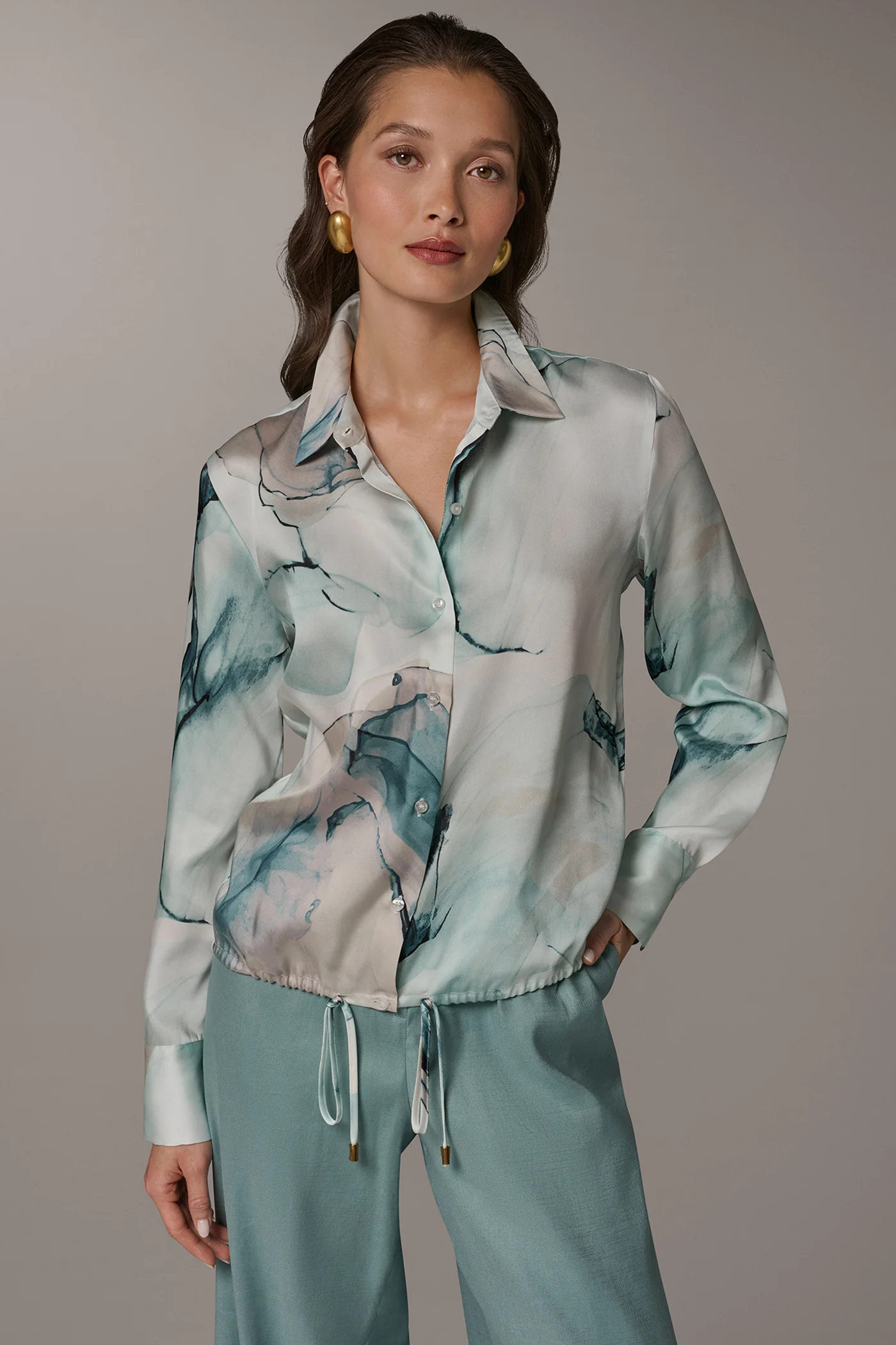 PRINTED DRAWSTRING HEM BLOUSE - VXVOV