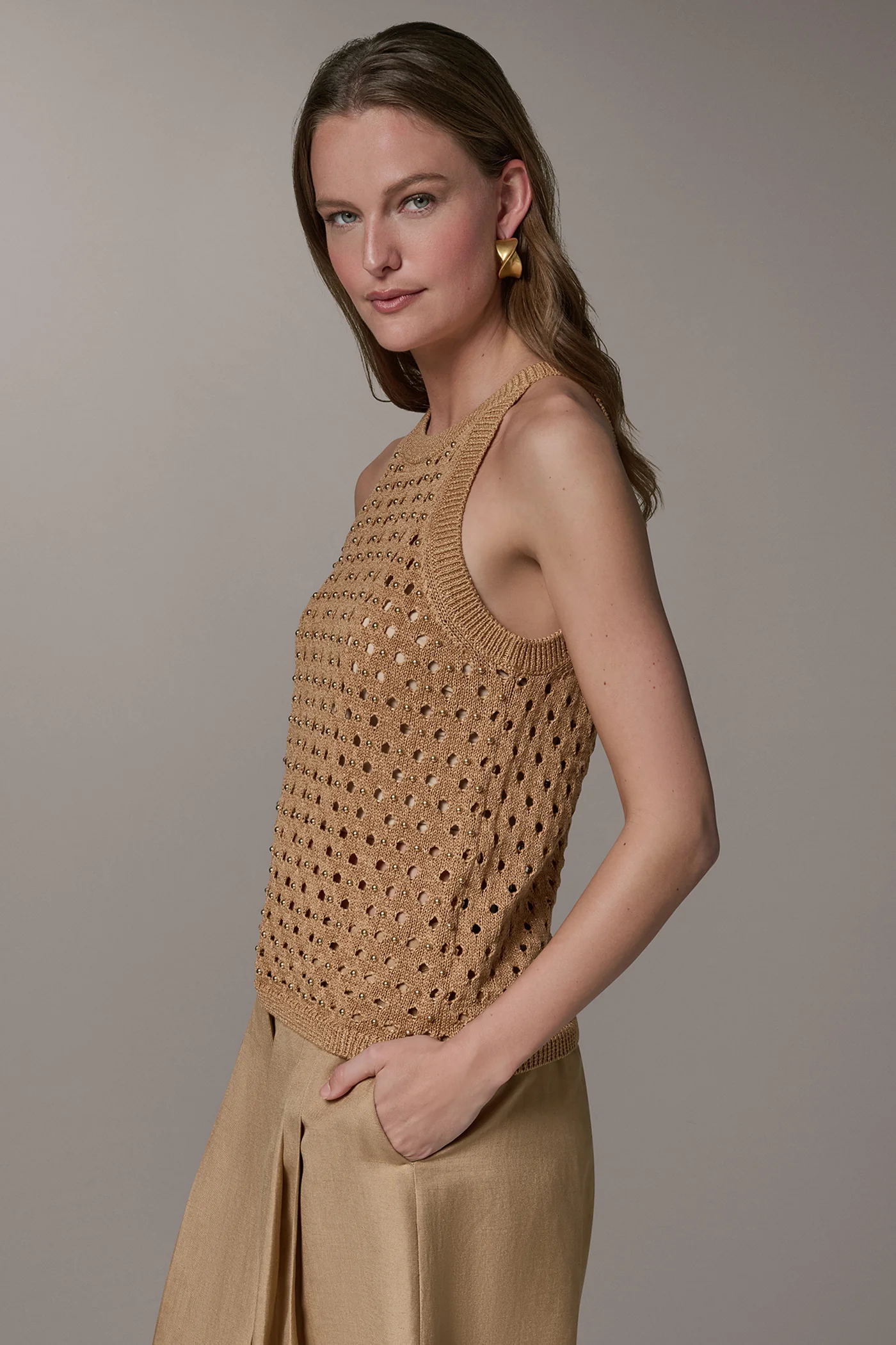 OPEN-STITCH HALTER SWEATER TANK - VXVOV
