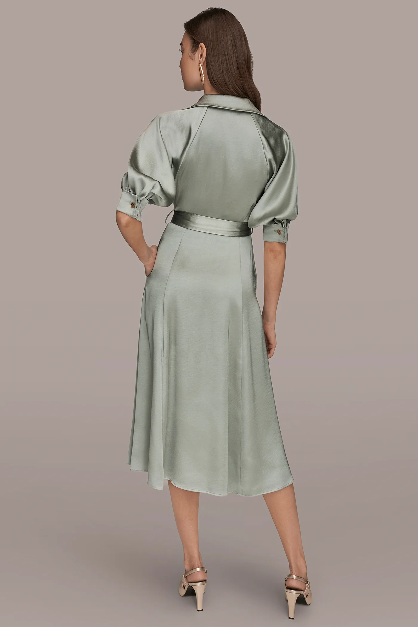 SATIN MIDI SHIRT DRESS - VXVOV