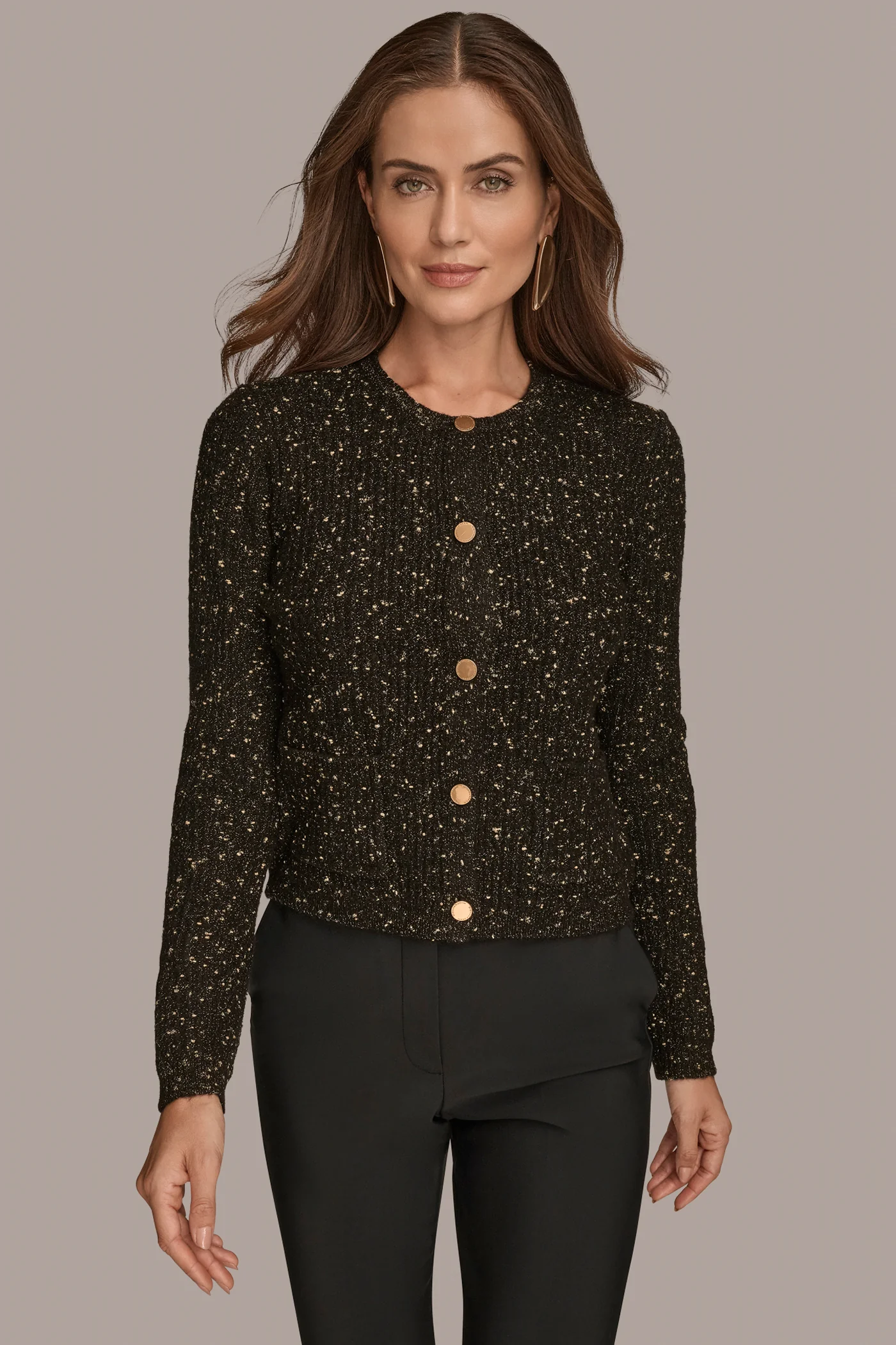 LONG SLEEVE METALLIC SPECKLED CARDIGAN - VXVOV