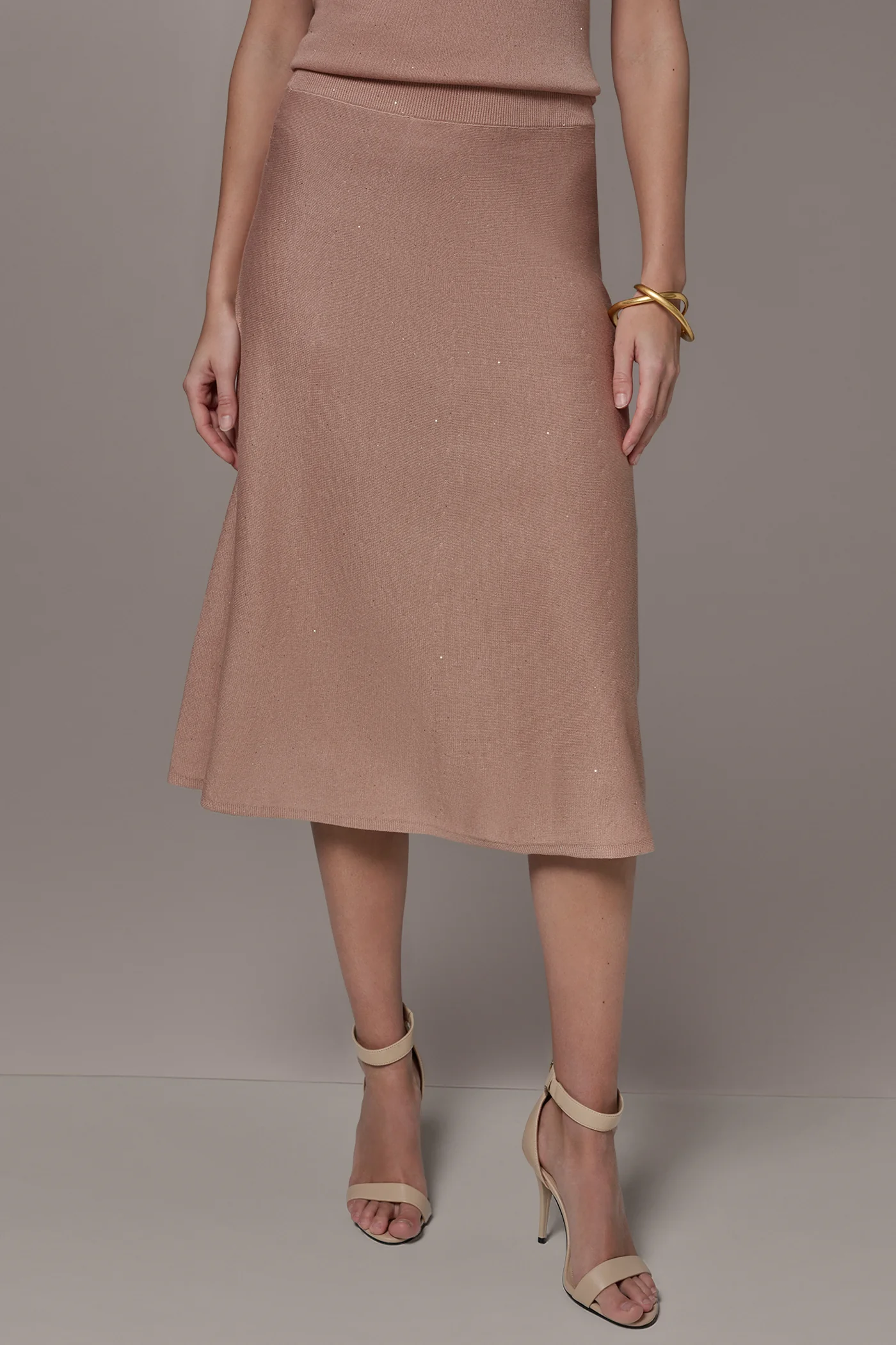 SEQUIN MIDI A-LINE SWEATER SKIRT - VXVOV