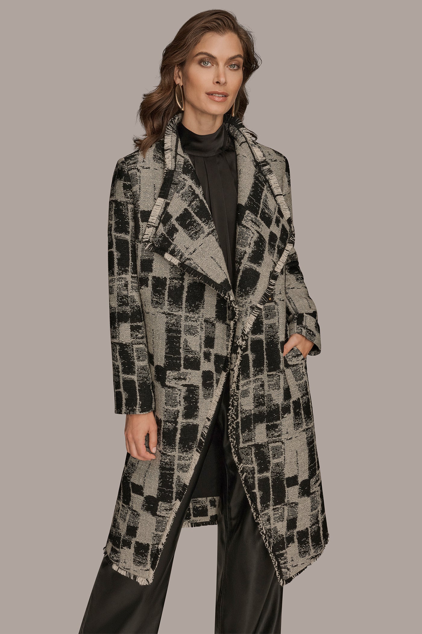FRAYED GEOMETRIC-JACQUARD COAT - VXVOV