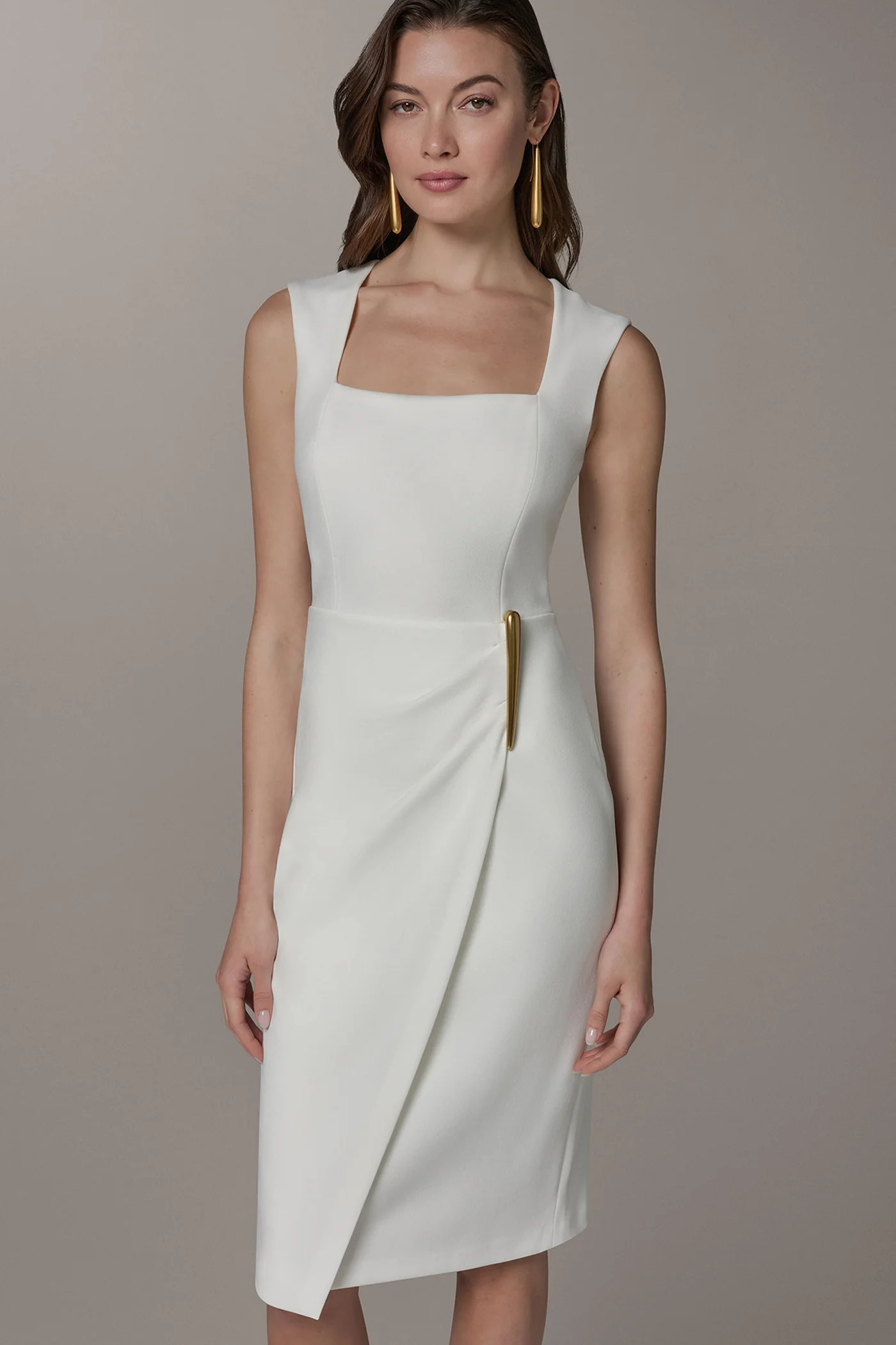 SLEEVELESS WRAP-EFFECT MIDI DRESS - VXVOV