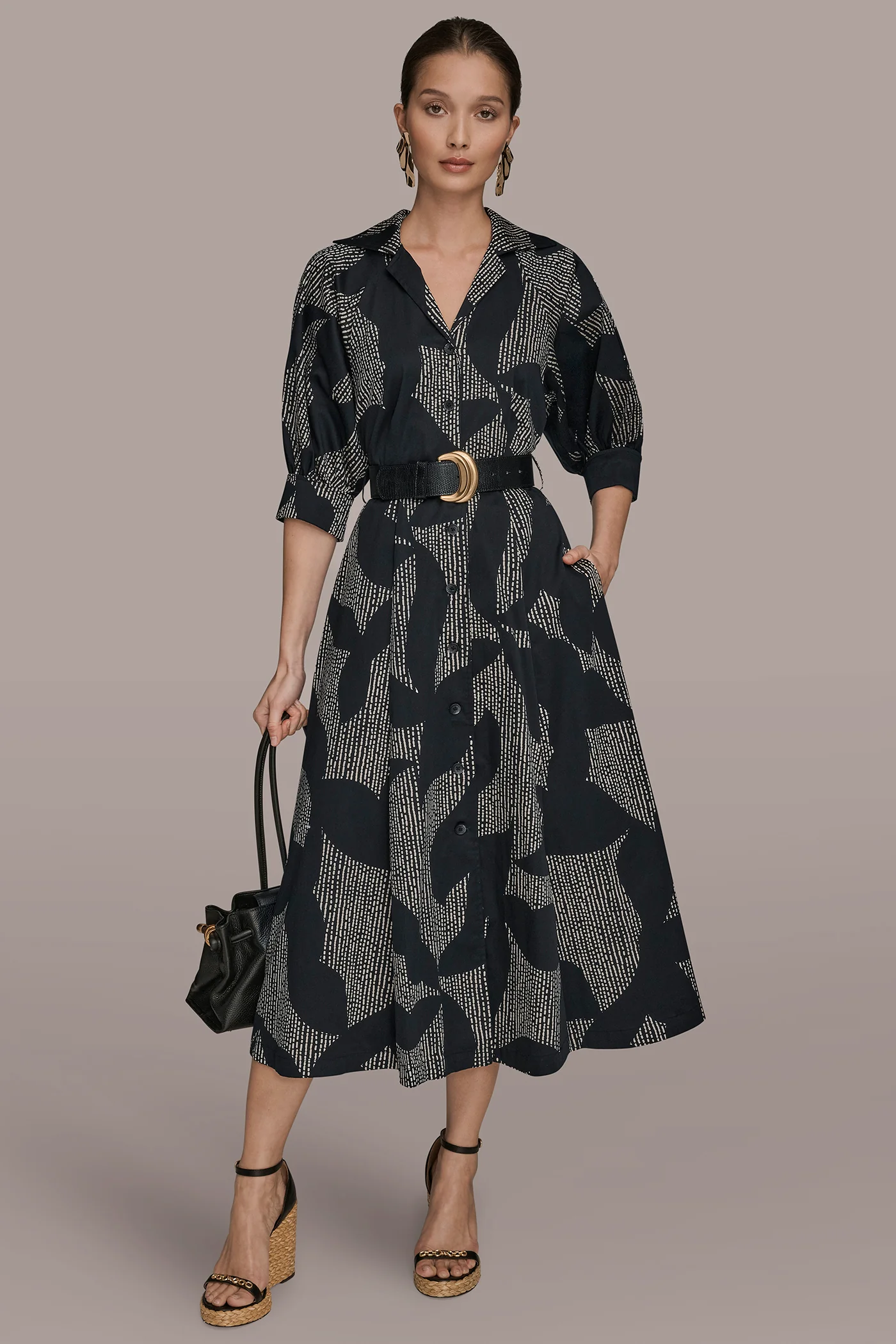 COTTON FLORAL MIDI SHIRT DRESS - VXVOV