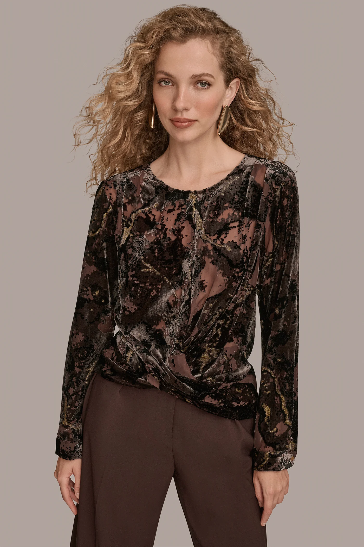 LONG SLEEVE BURNOUT VELVET BLOUSE - VXVOV