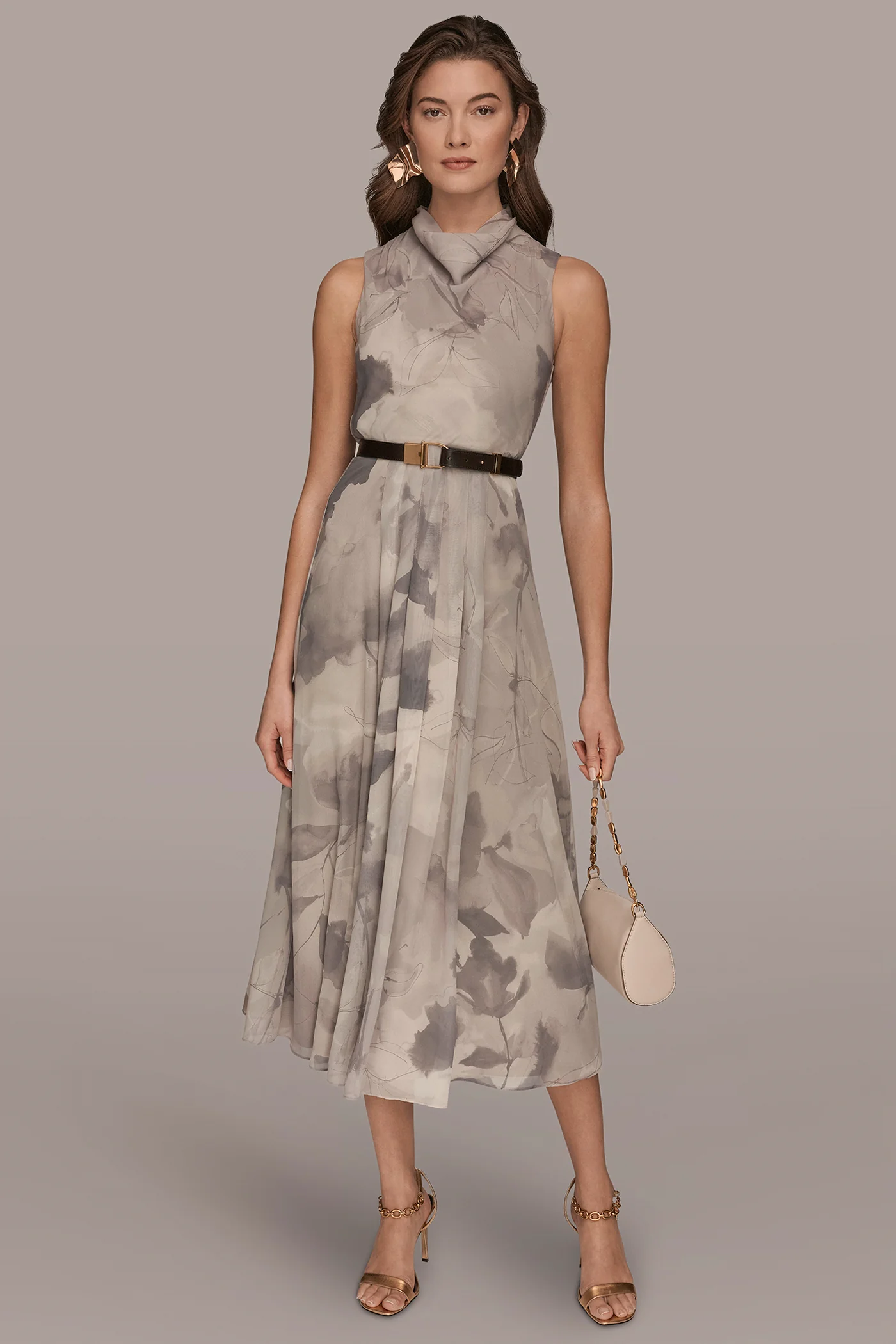 CHIFFON FLORAL SLEEVELESS MIDI DRESS - VXVOV