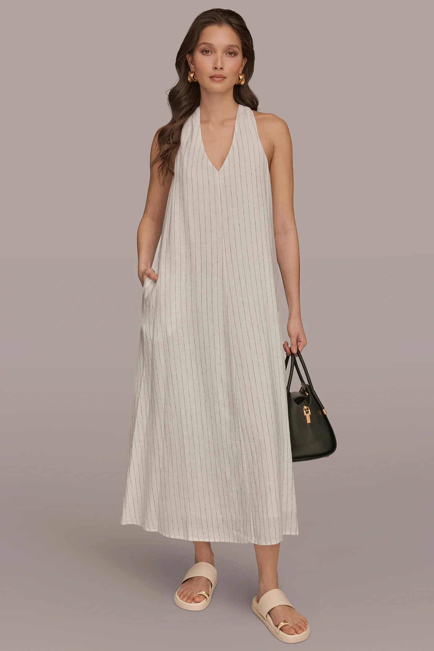 TWIST-BACK MIDI HALTER DRESS - VXVOV