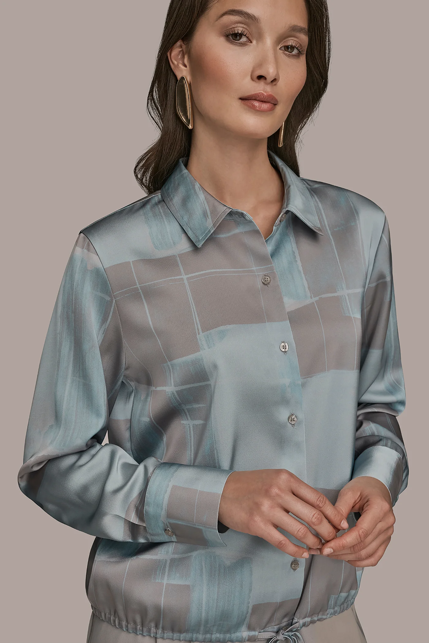 LONG-SLEEVE PRINTED DRAWSTRING BLOUSE - VXVOV