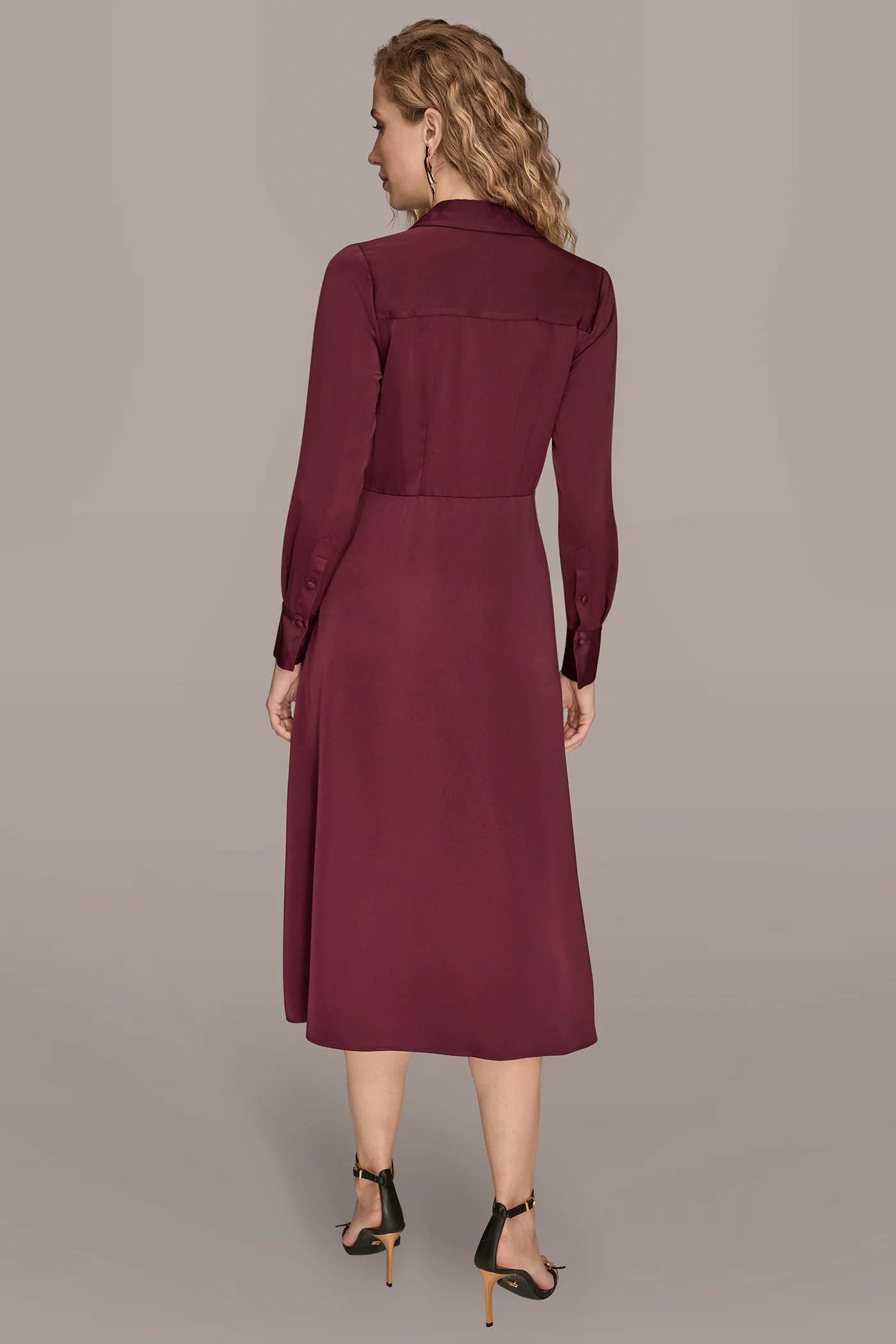LONG SLEEVE SATIN MIDI SHIRT DRESS - VXVOV