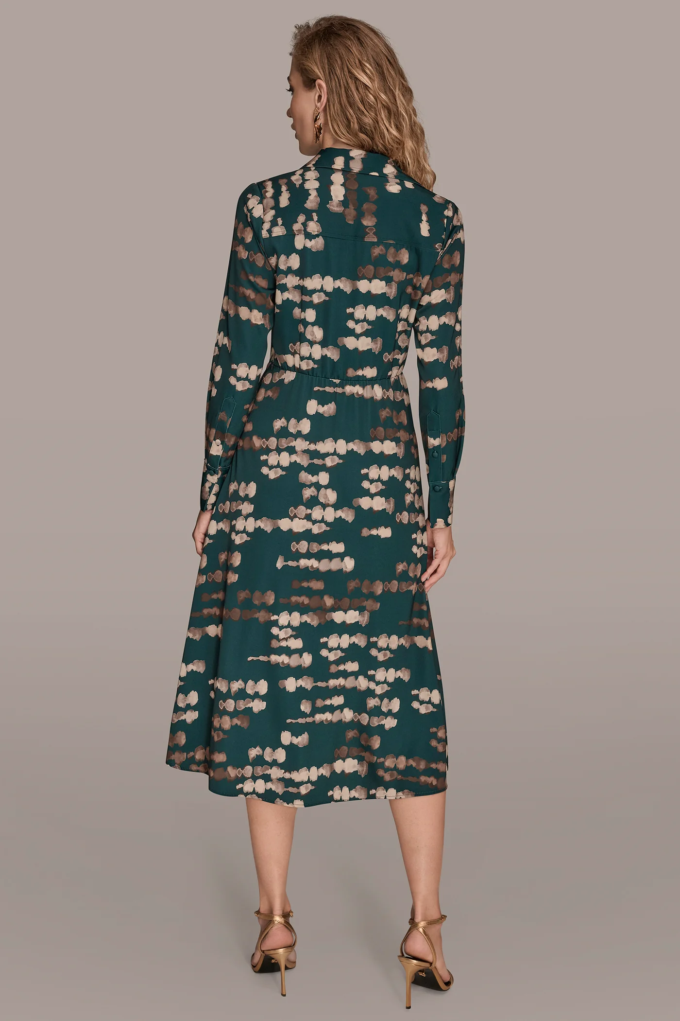 PRINTED SATIN TWIST MIDI SHIRT DRESS - VXVOV