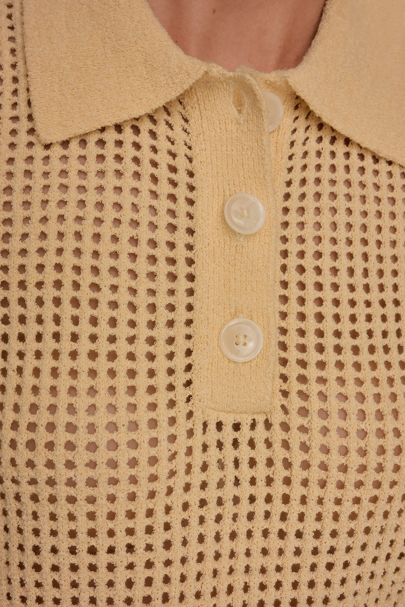 COTTON-BLEND SLEEVELESS OPEN STITCH POLO SWEATER - VXVOV