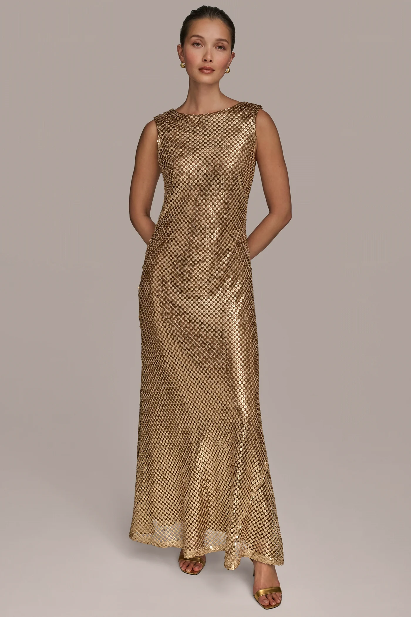 SEQUIN SLEEVELESS BOATNECK GOWN - VXVOV