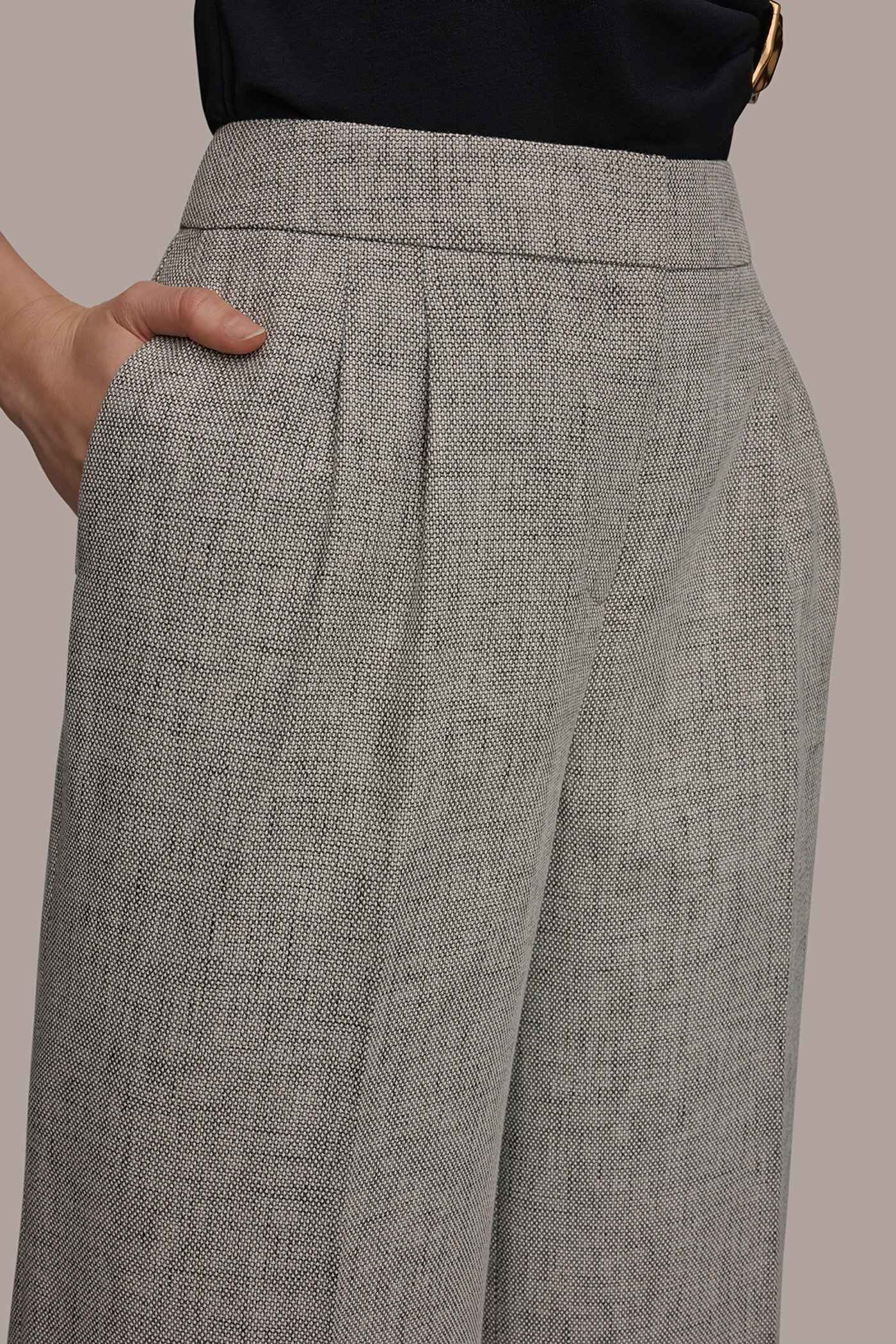 MID-RISE M  LANGE PLEATED WIDE-LEG SUIT PANT - VXVOV