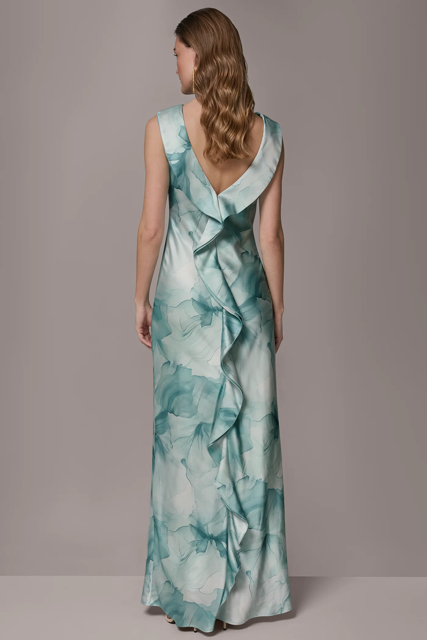 CHARMEUSE FLORAL RUFFLE GOWN - VXVOV