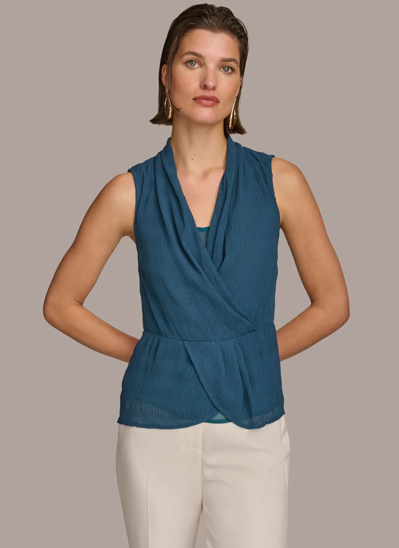 FAUX WRAP PEPLUM TOP - VXVOV