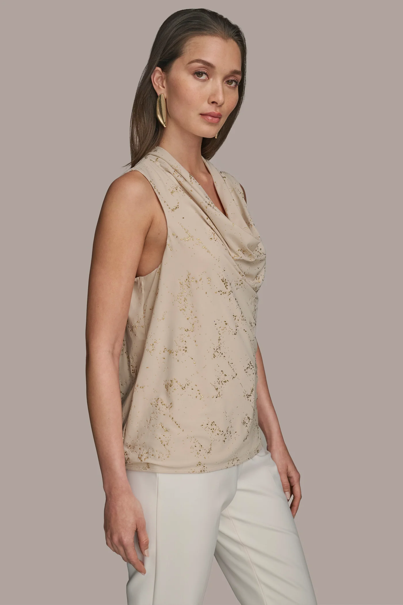 EMBELLISHED COWL NECK TOP - VXVOV