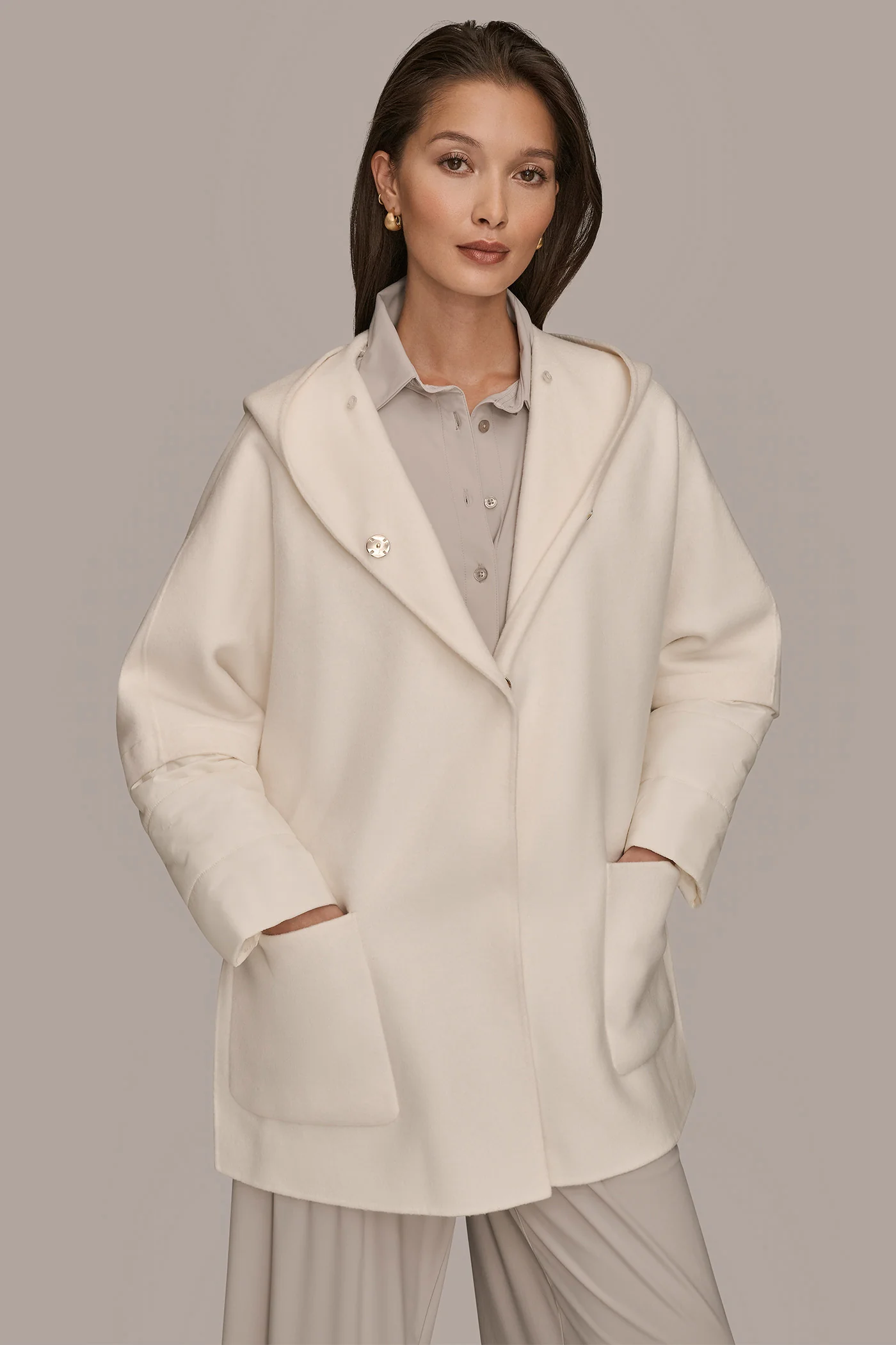 HOODED WOOL-BLEND CAPE COAT - VXVOV