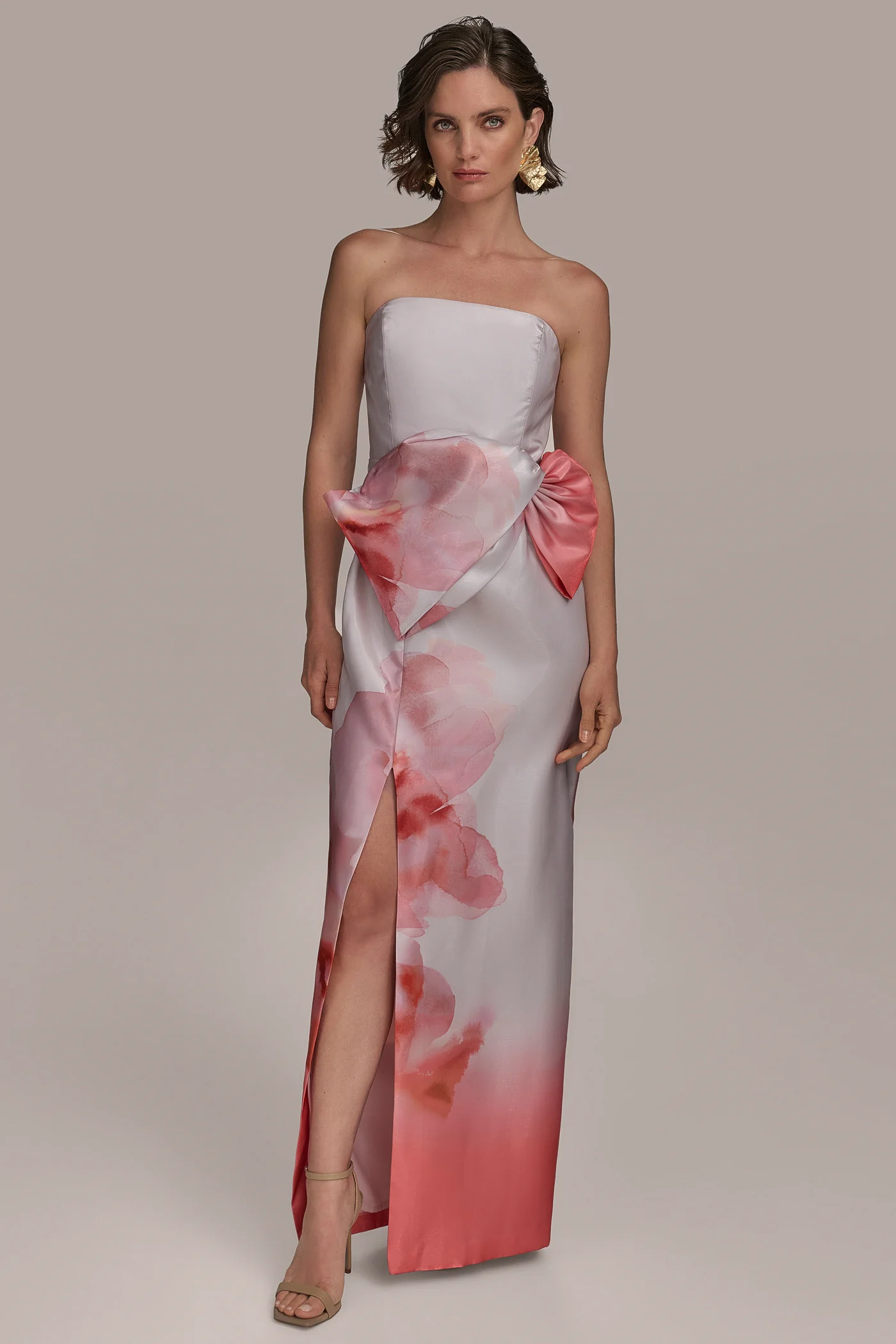 MIKADO FLORAL STRAPLESS BOW GOWN - VXVOV