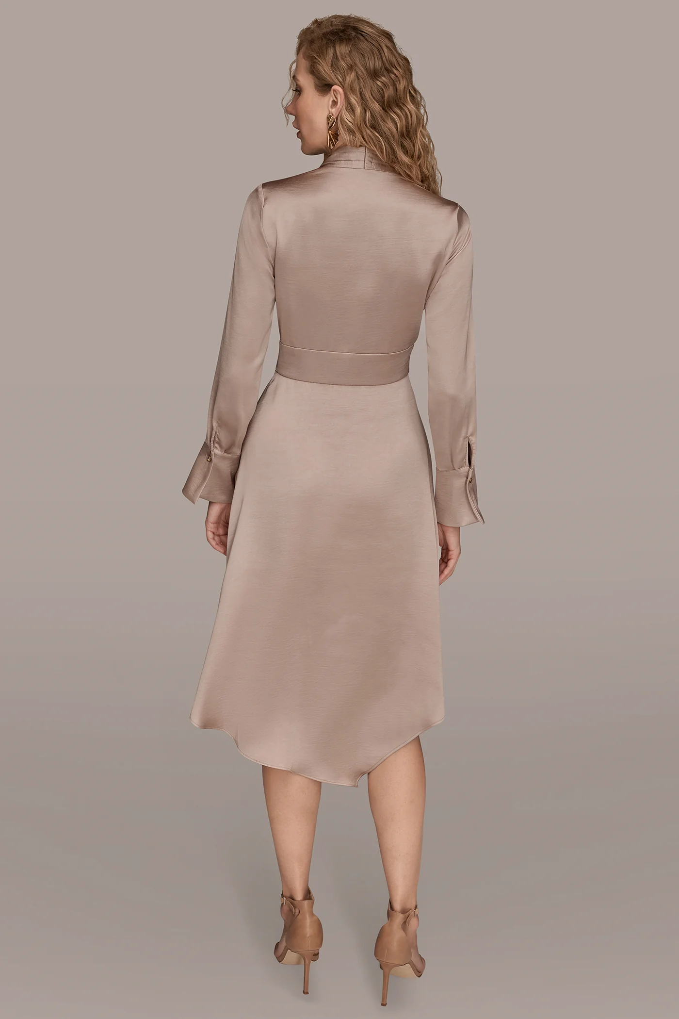 LONG SLEEVE WRAP SATIN MIDI DRESS - VXVOV