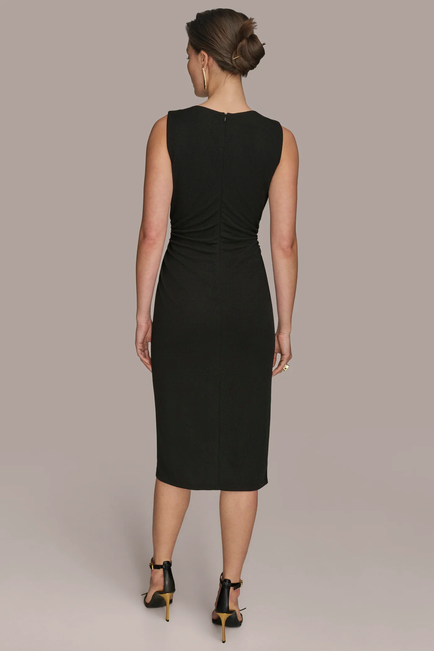 SLEEVELESS TIE-WAIST MIDI SHEATH DRESS - VXVOV