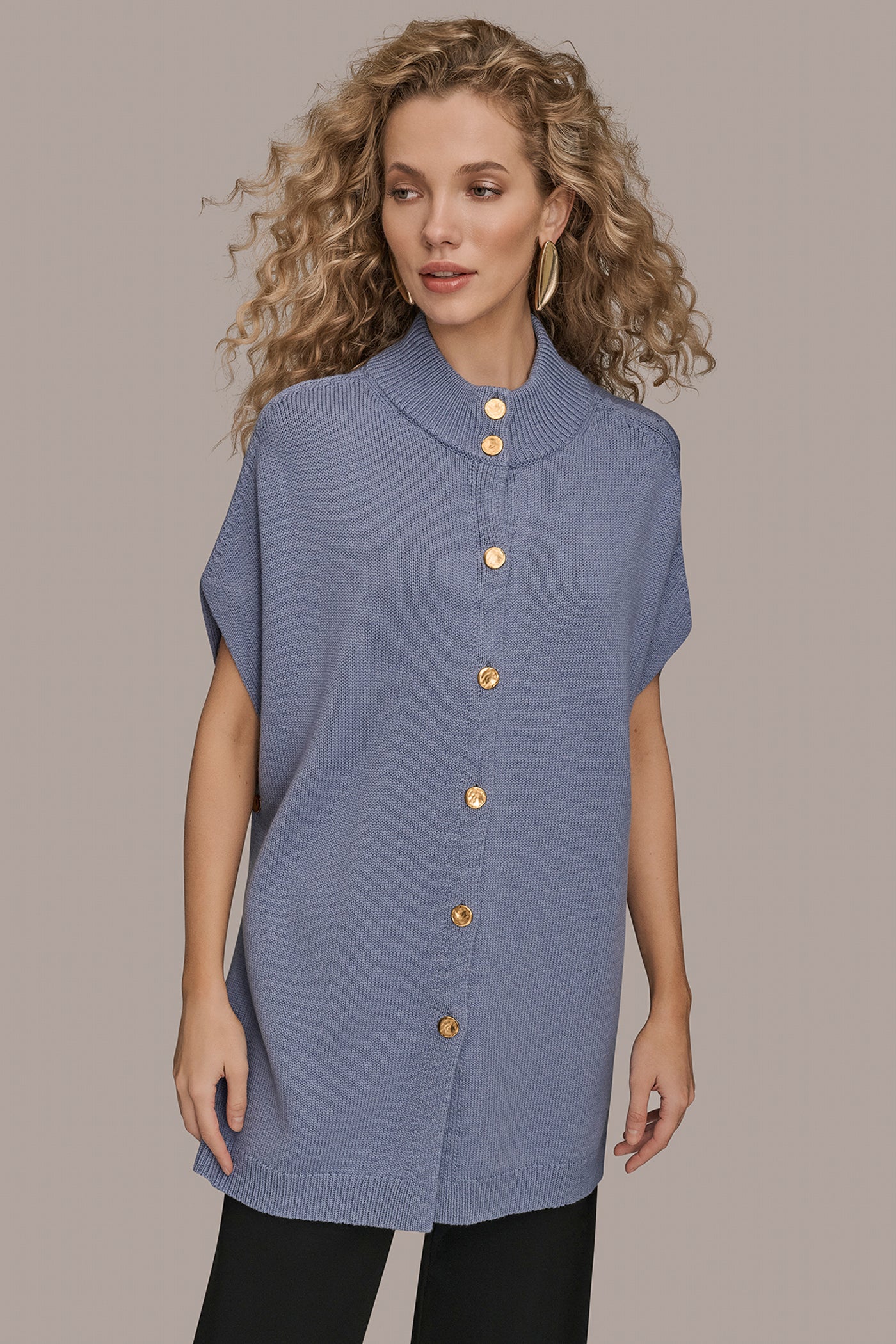 BUTTON-FRONT SWEATER CAPELET - VXVOV