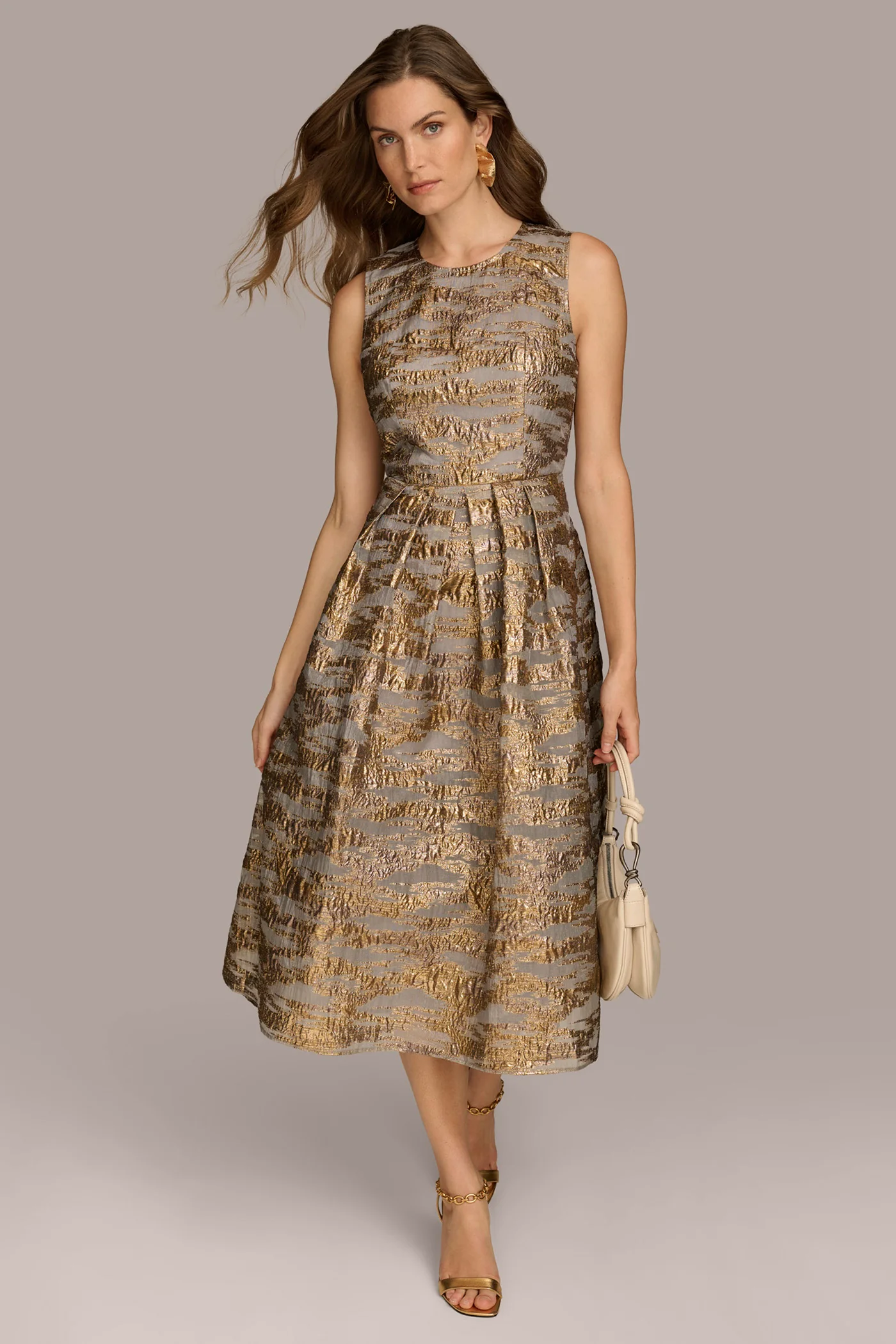 BROCADE ORGANZA SLEEVELESS MIDI GOWN - VXVOV