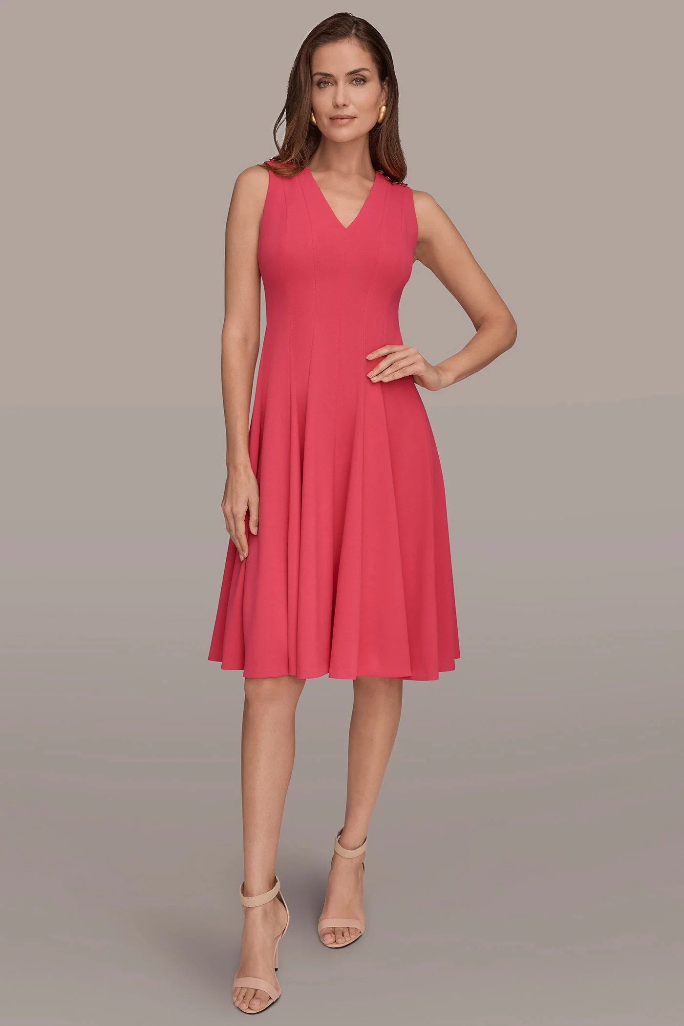SLEEVELESS BUTTON MIDI FIT AND FLARE DRESS - VXVOV