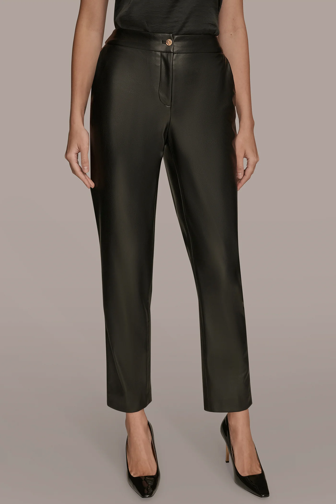 VEGAN LEATHER SLIM LEG ANKLE LENGTH PANT - VXVOV