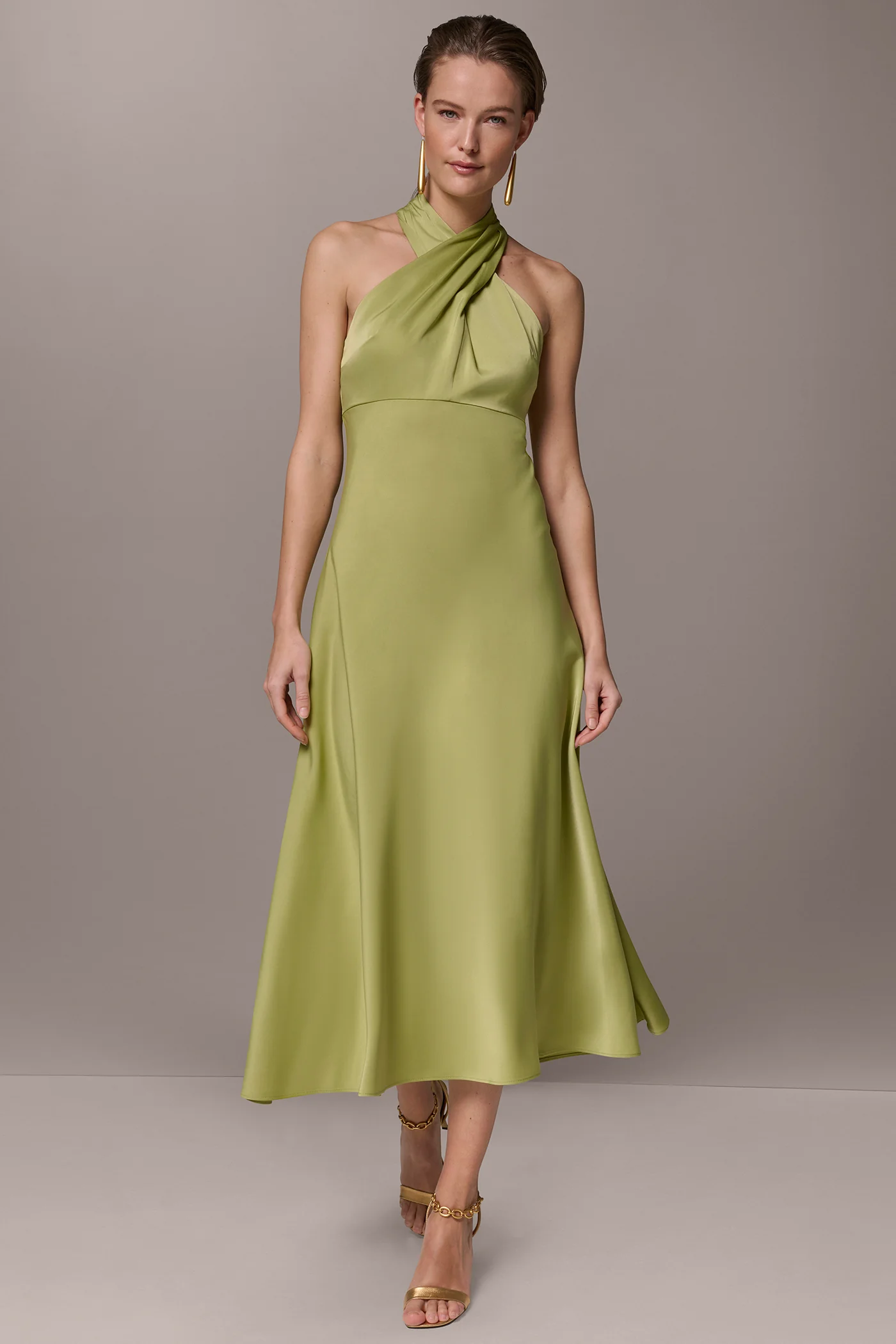 SATIN MIDI A-LINE HALTER DRESS - VXVOV