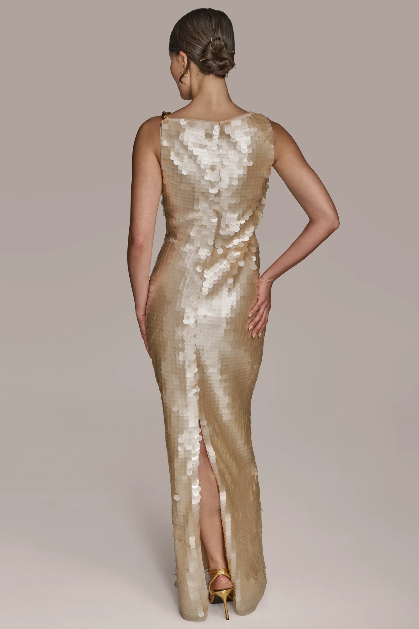 SEQUIN SLEEVELESS ASYMMETRIC GOWN - VXVOV