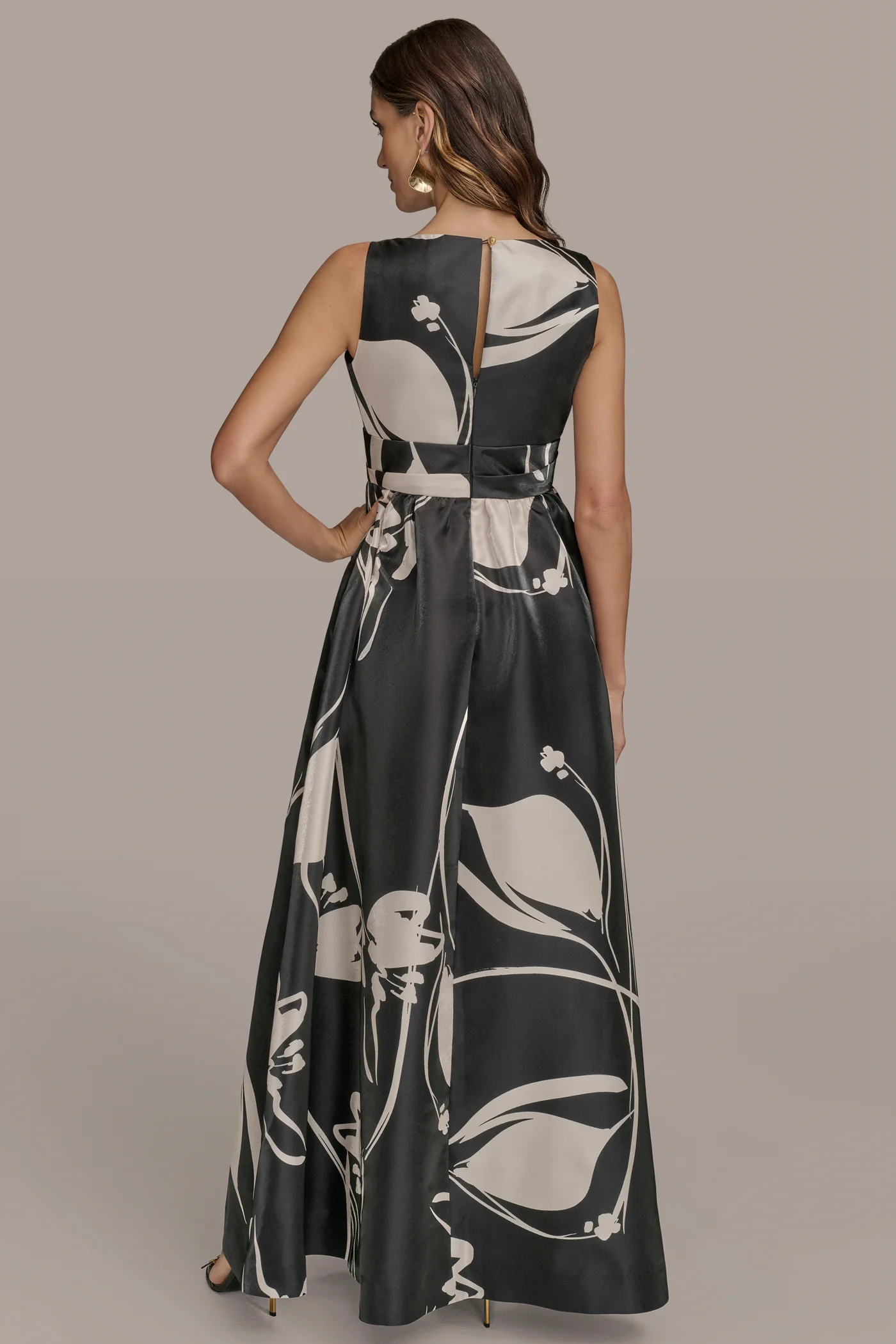 FLORAL SHIMMER MIKADO SLEEVELESS BALL GOWN - VXVOV