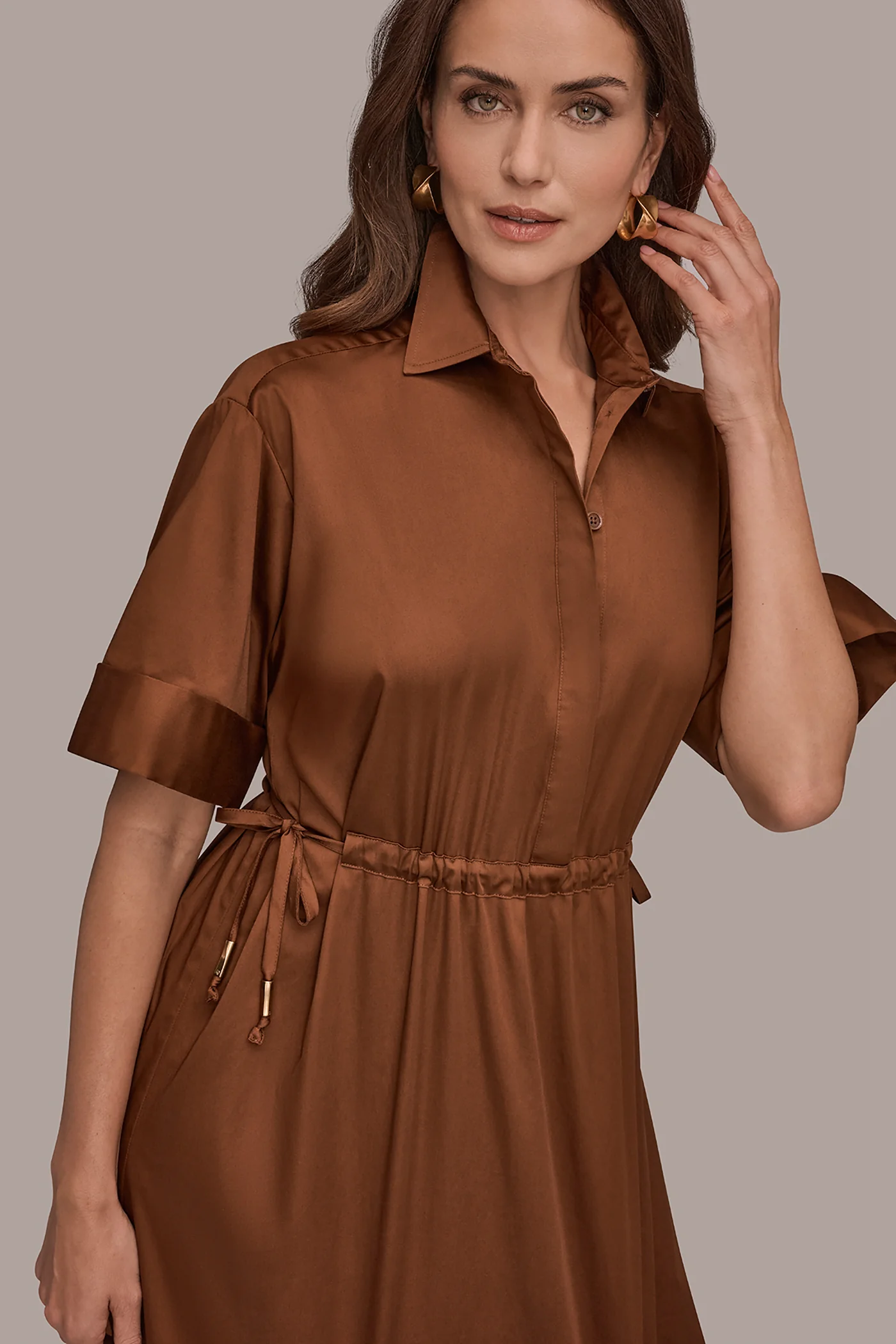 COTTON-SATEEN DRAWSTRING SHIRT DRESS - VXVOV