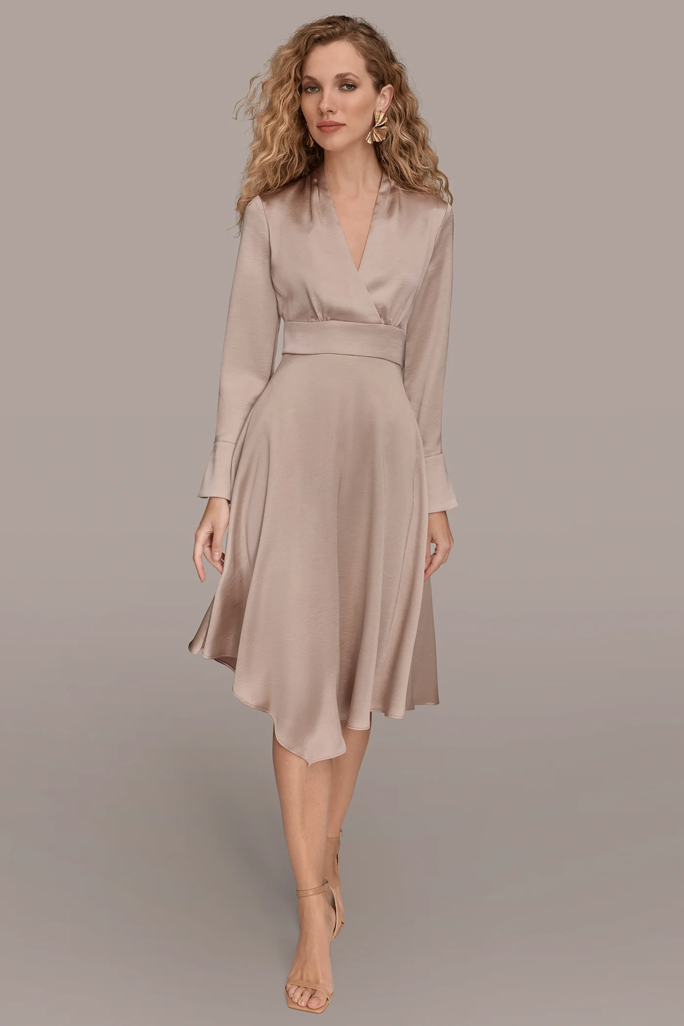 LONG SLEEVE WRAP SATIN MIDI DRESS - VXVOV