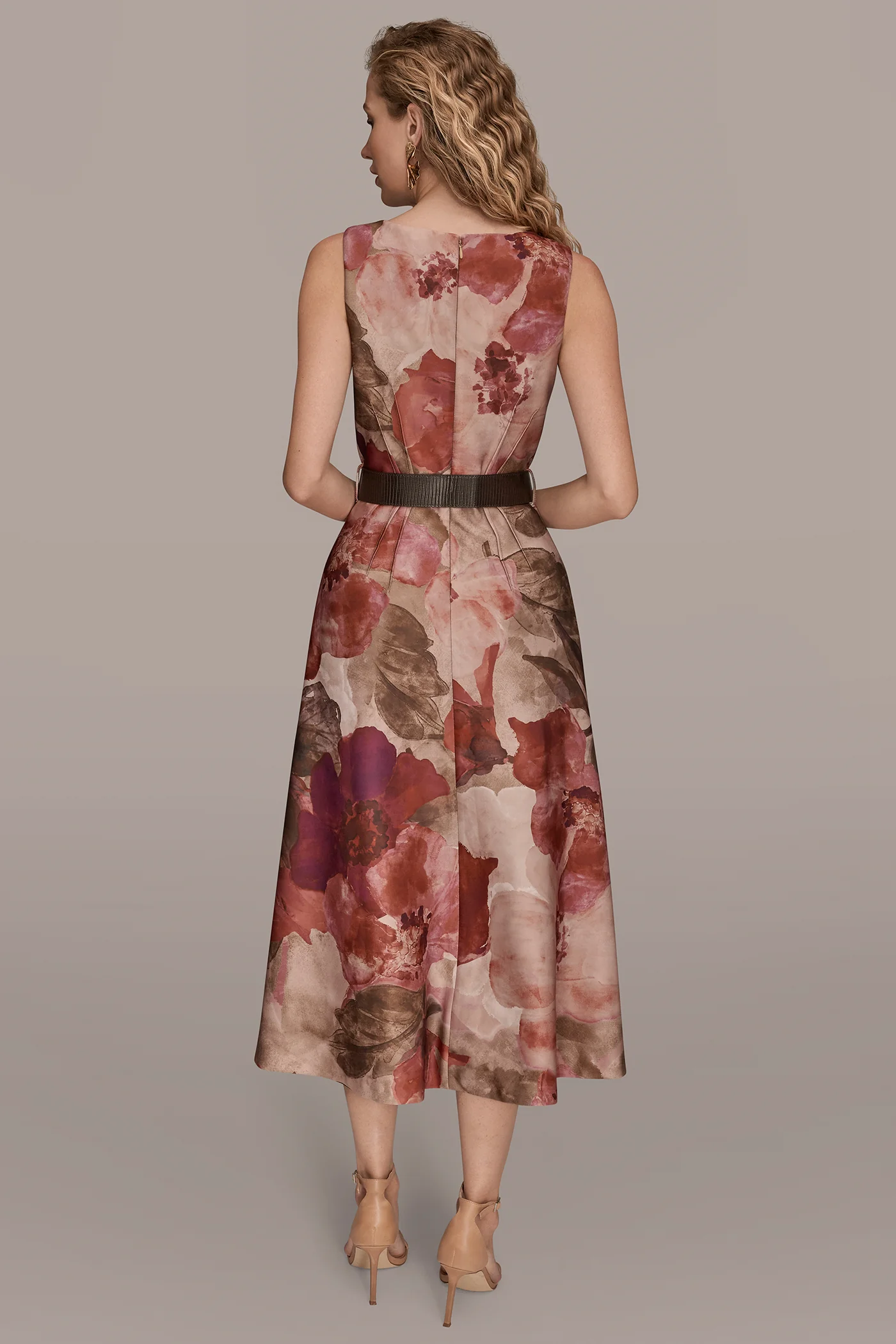 SLEEVELESS CREW-NECK FLORAL MIDI DRESS - VXVOV