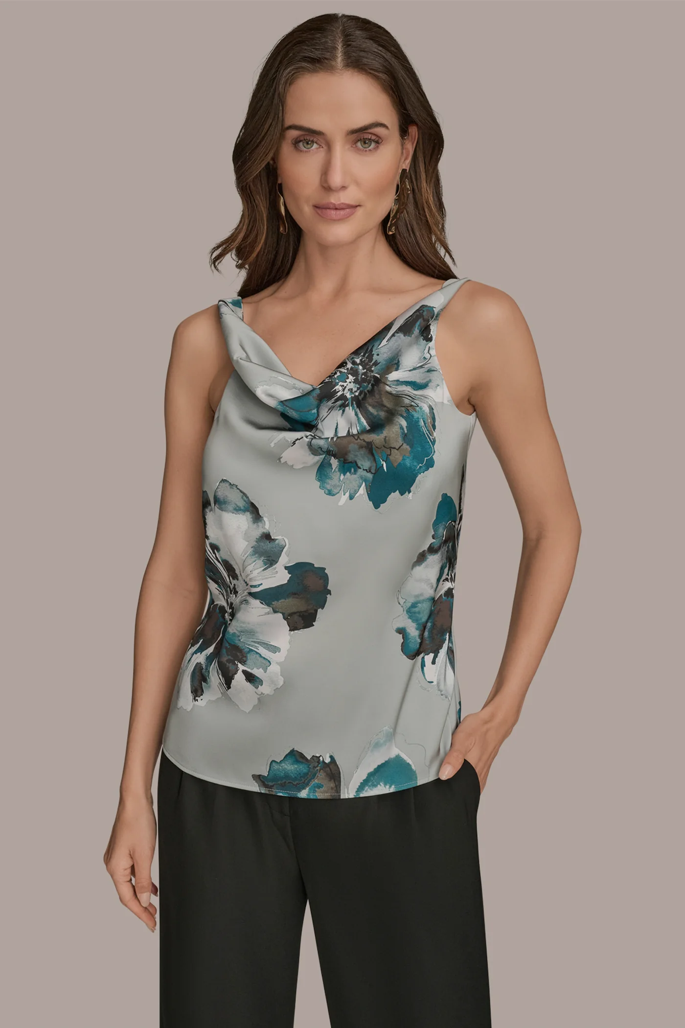 FLORAL COWL NECK CAMI - VXVOV