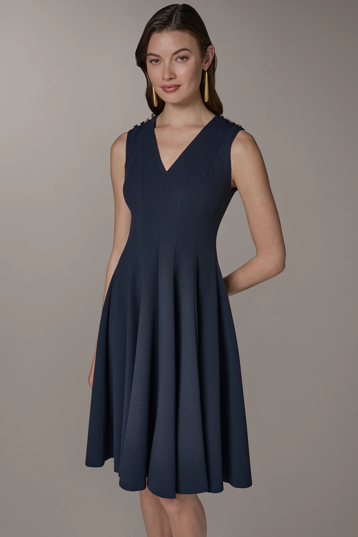 SLEEVELESS BUTTON MIDI FIT AND FLARE DRESS - VXVOV