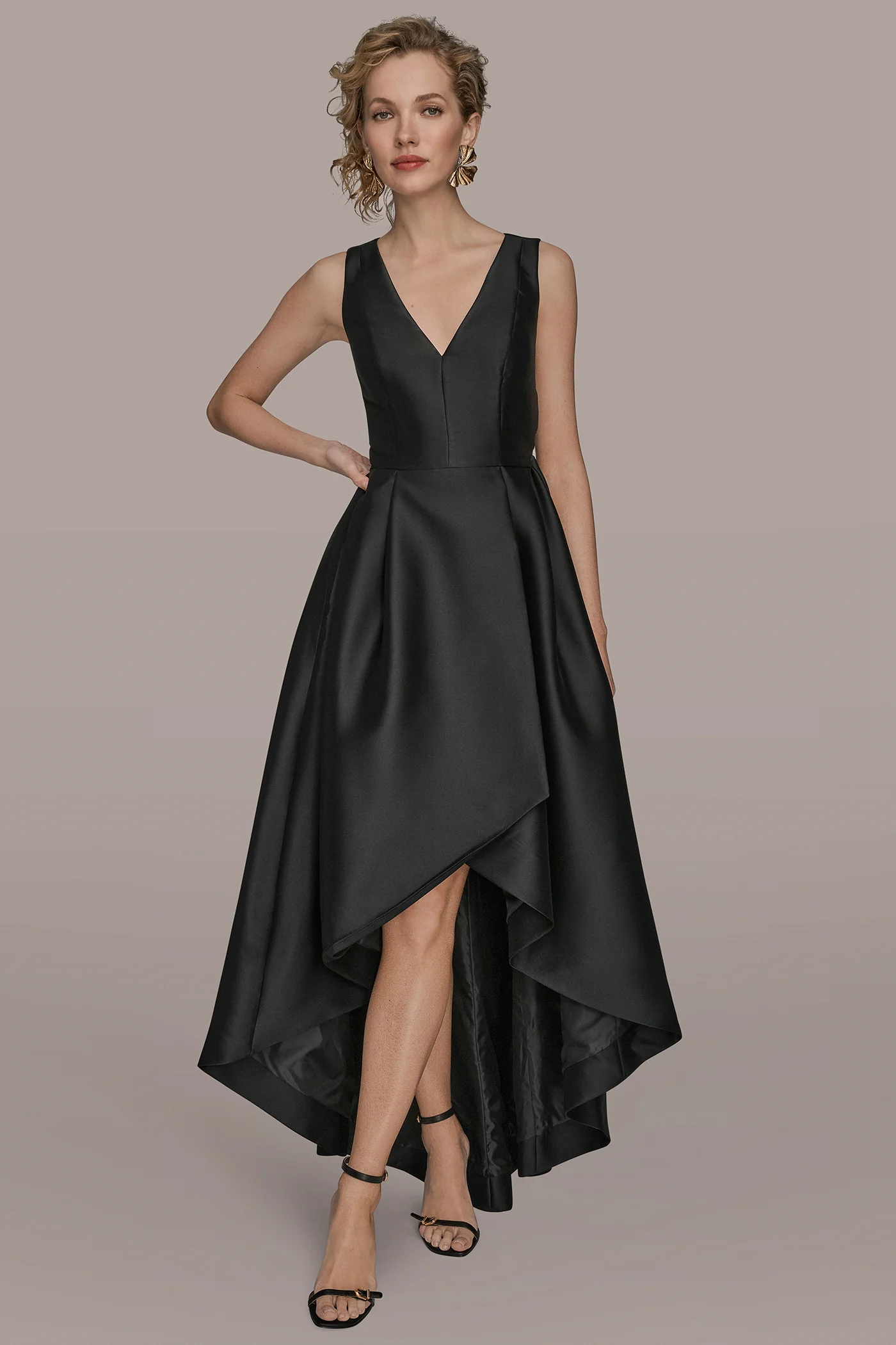 TAFFETA SLEEVELESS V-NECK HIGH-LOW GOWN - VXVOV