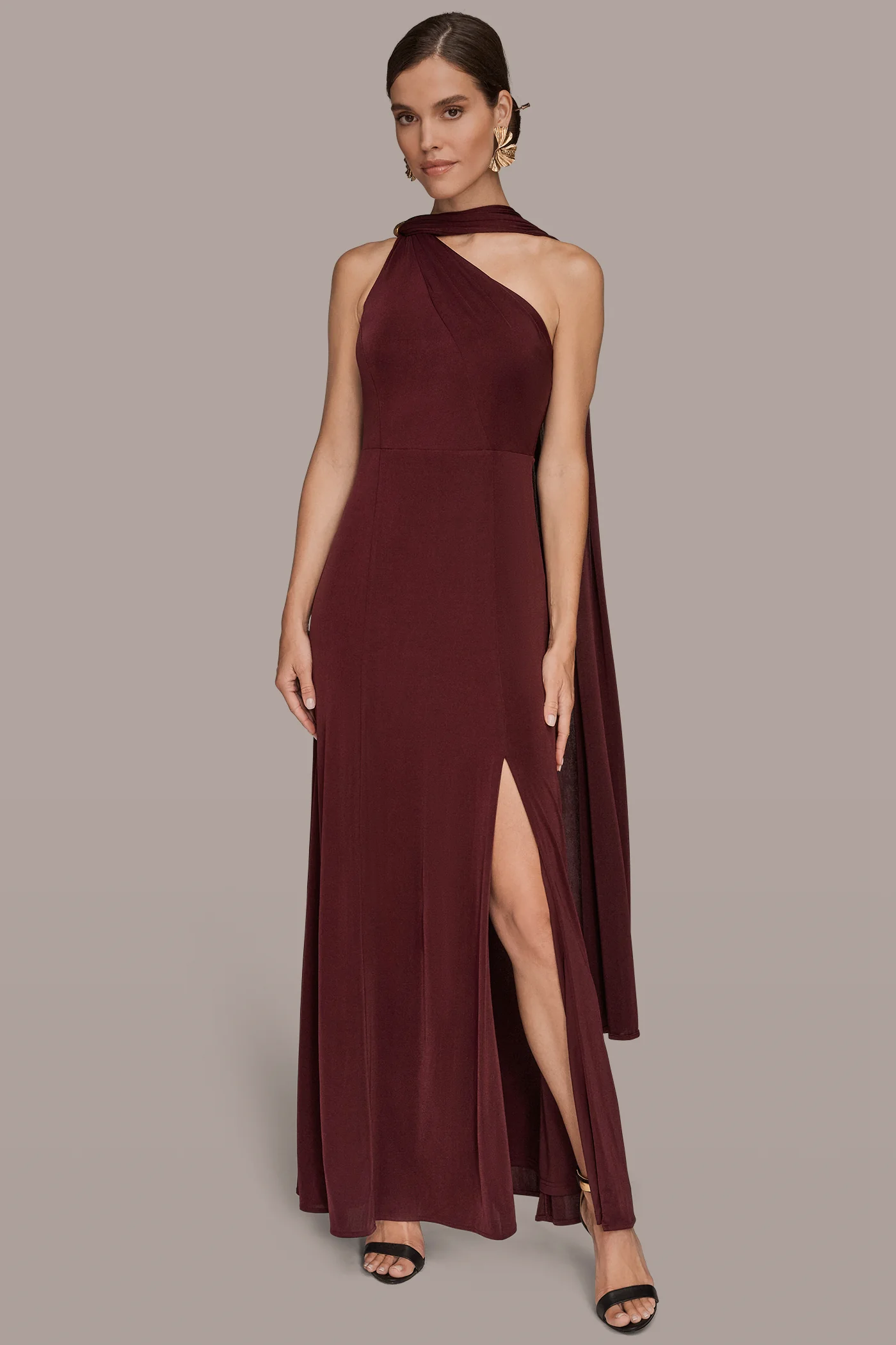 ONE-SHOULDER SCARF HIGH-SPLIT GOWN - VXVOV