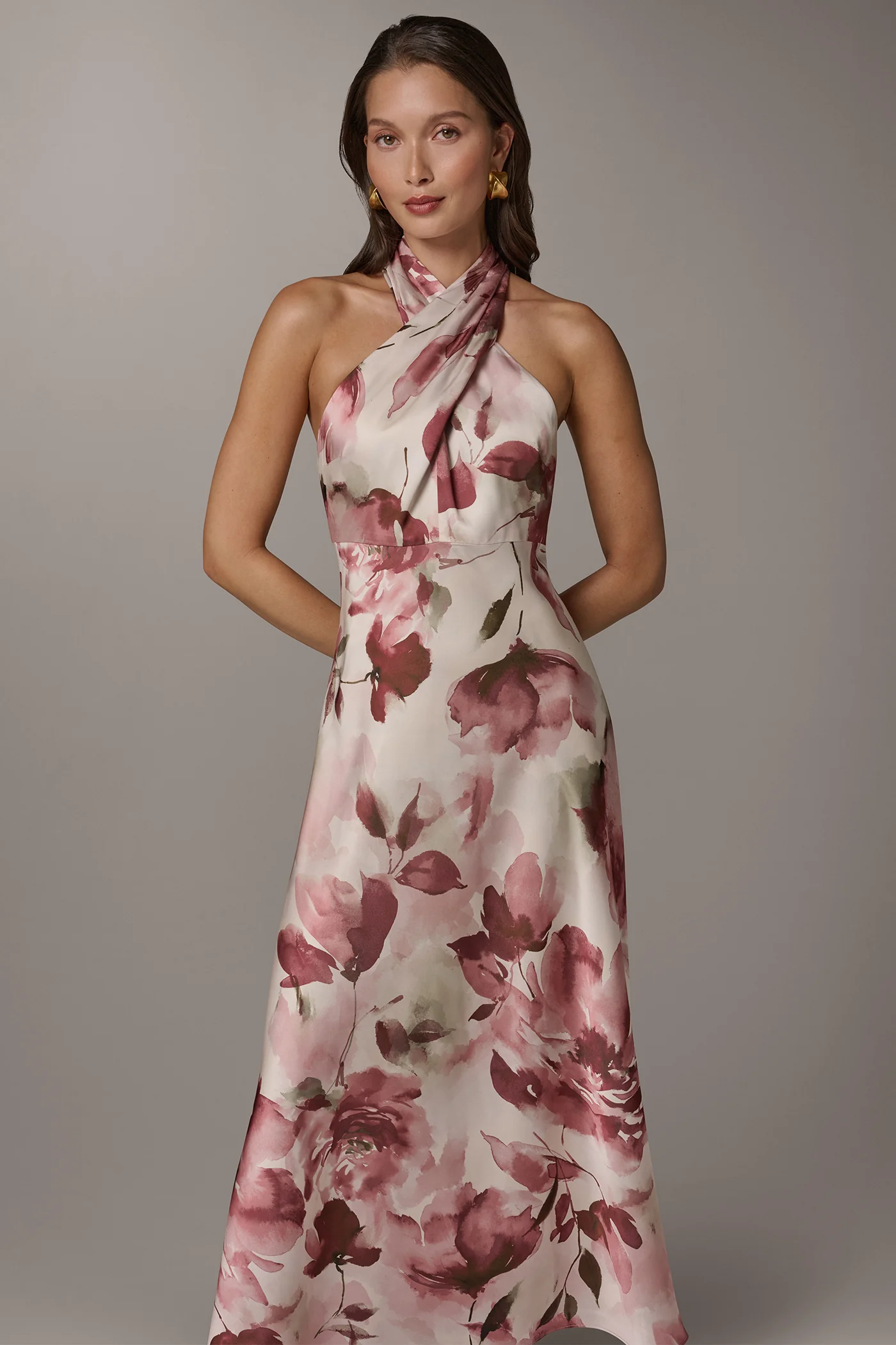 FLORAL MIDI A-LINE HALTER DRESS - VXVOV