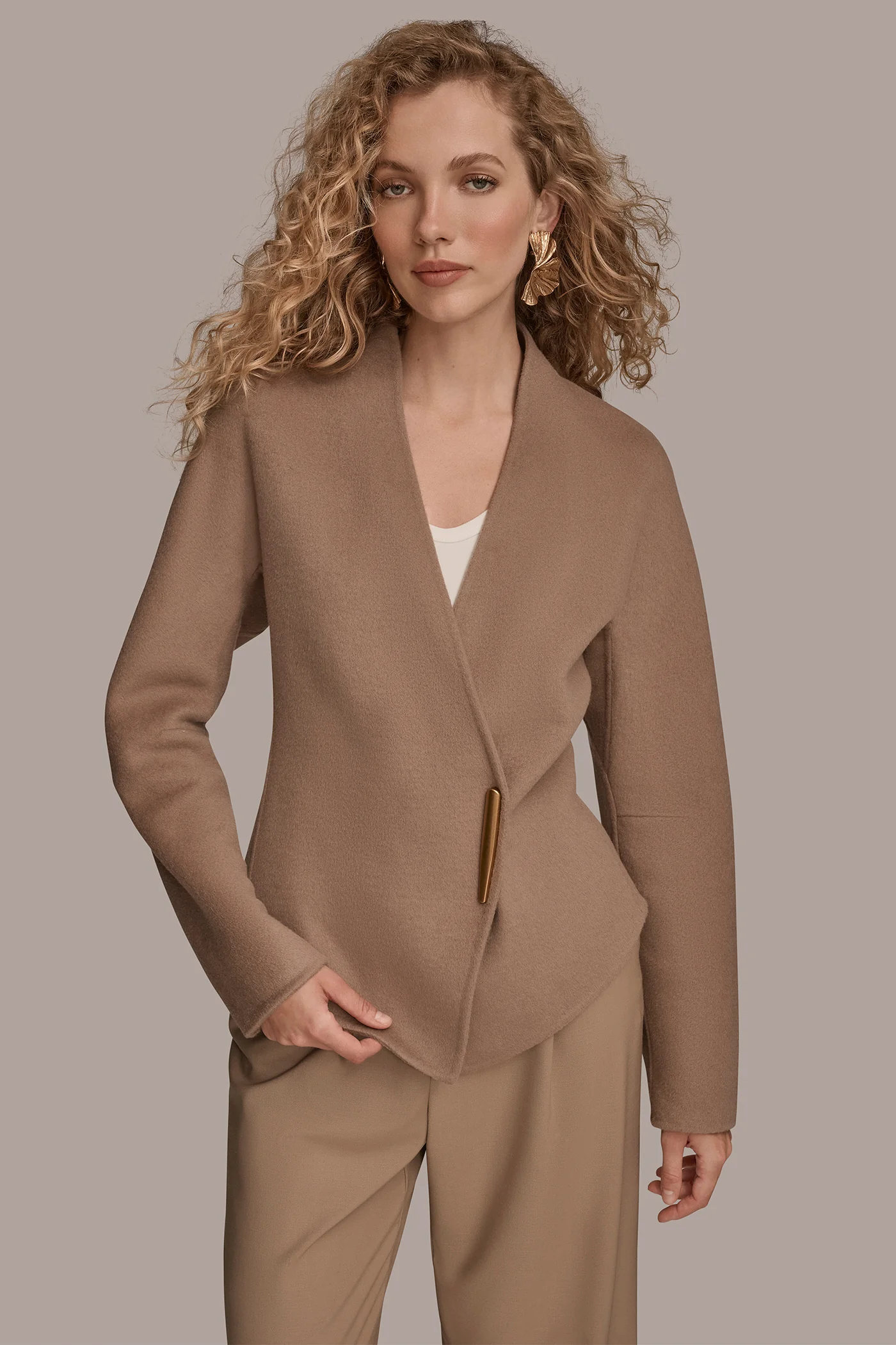 COLLARLESS EMBELLISHED WRAP JACKET - VXVOV